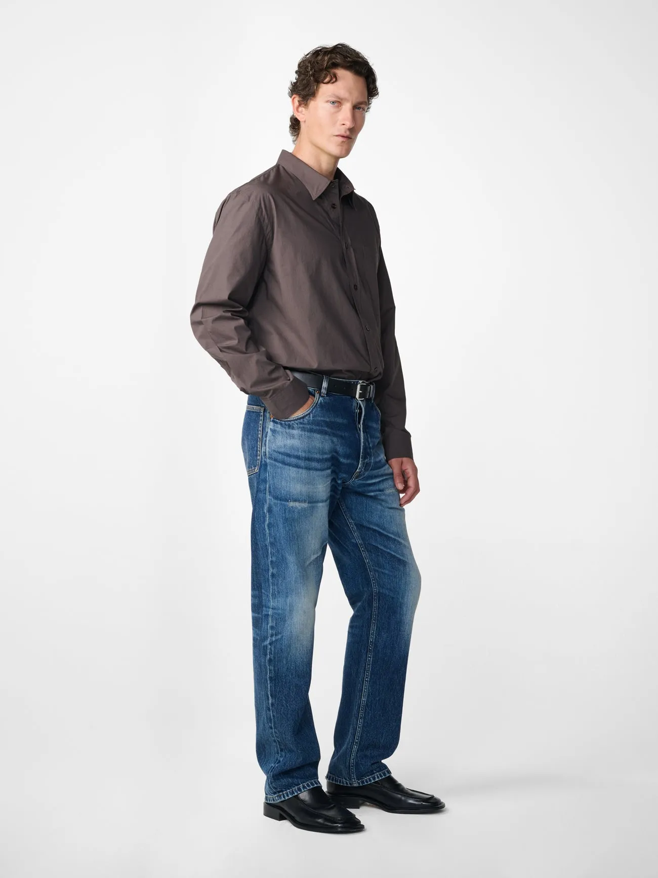 Hyde Straight Leg Denim Pant in Thrashed Indigo Wash sold by Studio Nicholson