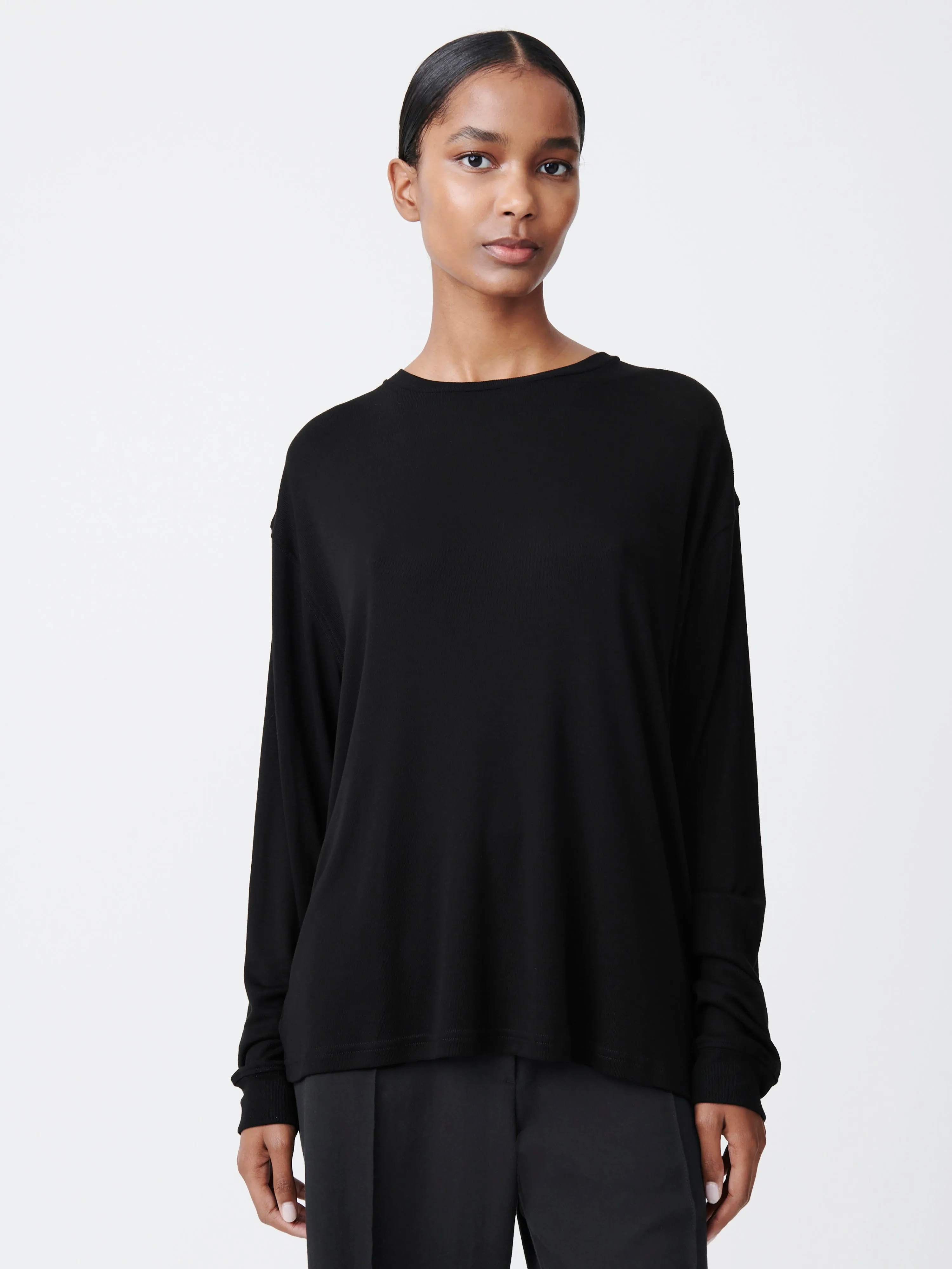Simmons Lyocell T-Shirt in Black sold by Studio Nicholson