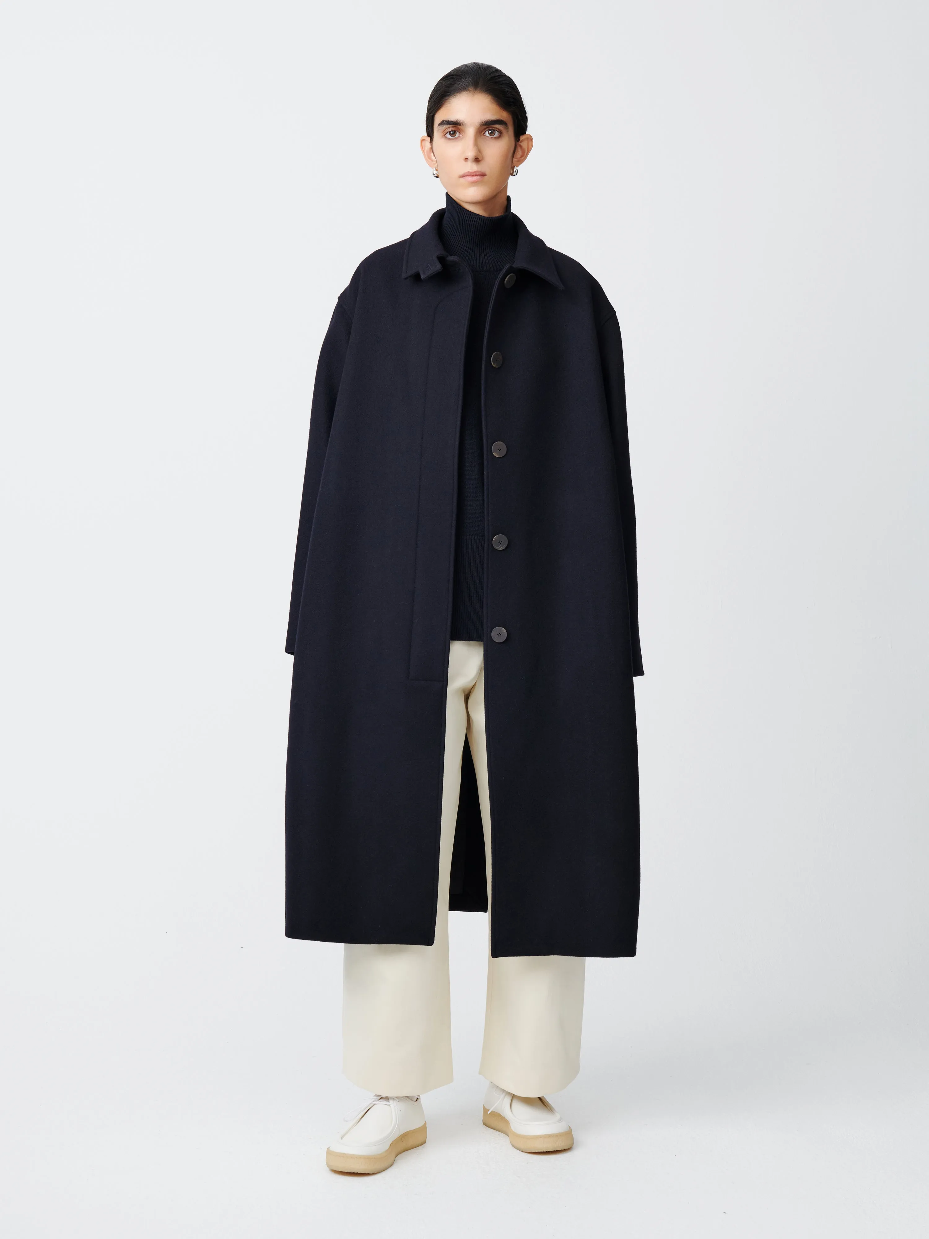 Ria Coat in Dark Navy sold by Studio Nicholson