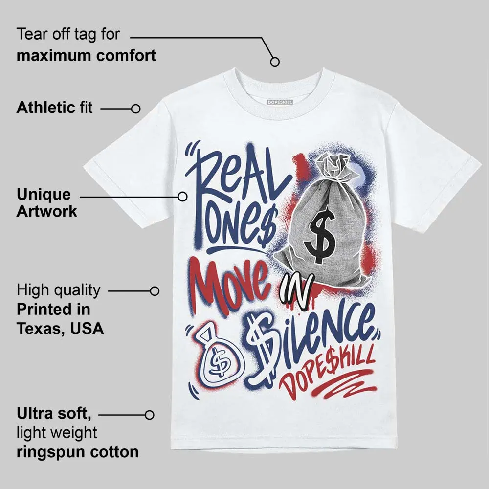 White and Midnight Navy 6s DopeSkill T-Shirt Real Ones Move In Silence Graphic sold by DopeSkill product image thumbnail 3