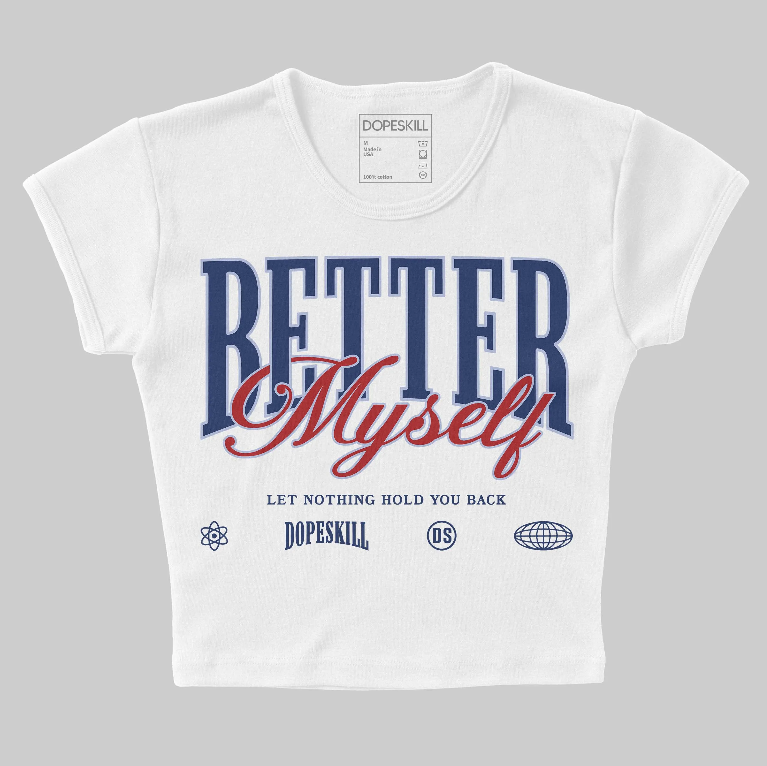 White and Midnight Navy 6s DopeSkill Women's Crop Top Better Myself Graphic sold by DopeSkill