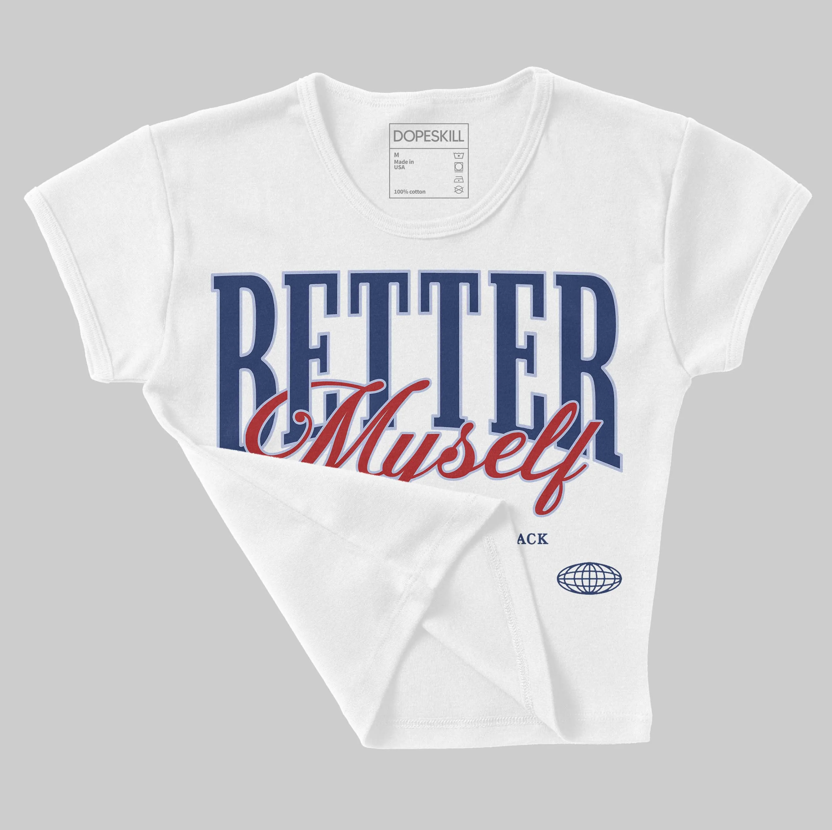 White and Midnight Navy 6s DopeSkill Women's Crop Top Better Myself Graphic sold by DopeSkill product image thumbnail 3