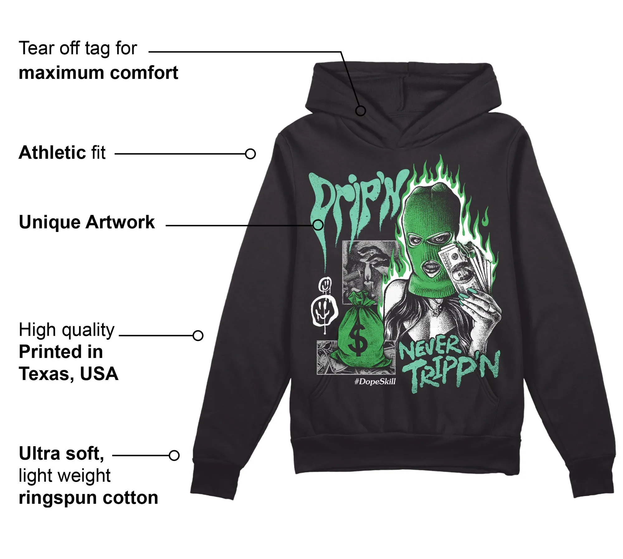 Green Glow 1s DopeSkill Hoodie Sweatshirt Drip'n Never Tripp'n Graphic sold by DopeSkill product image thumbnail 3