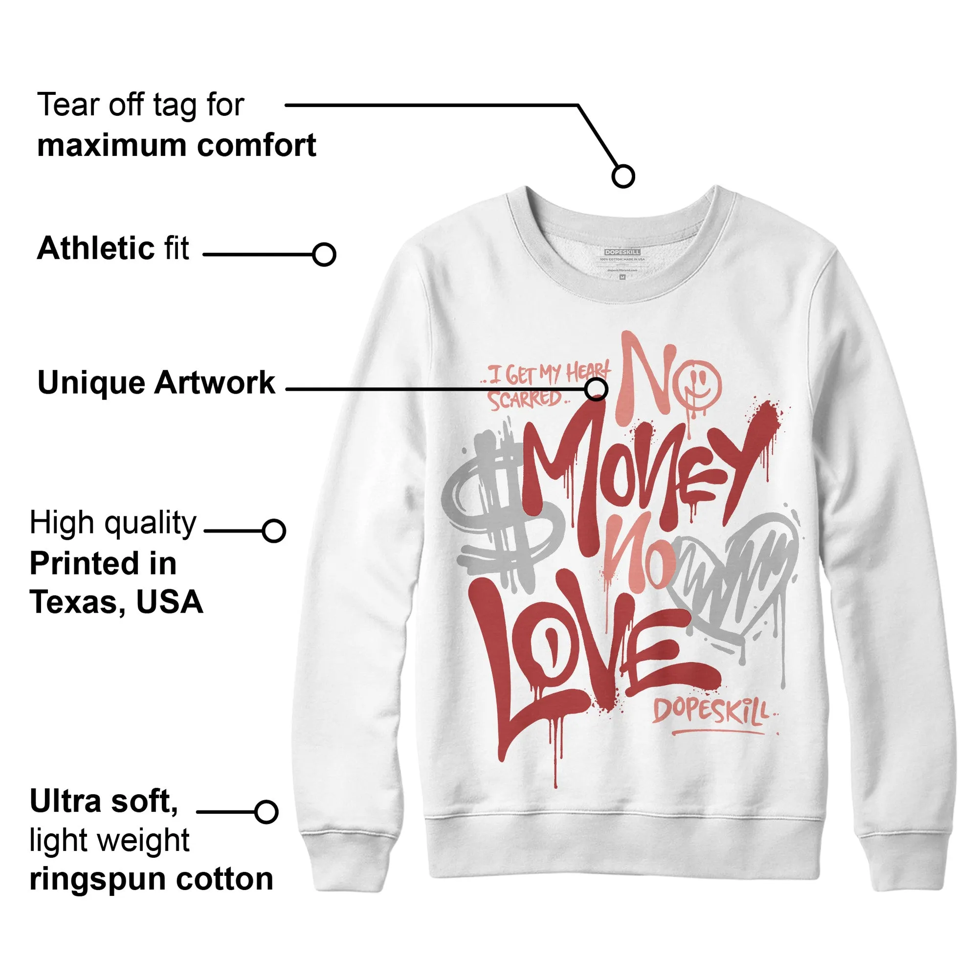 Dune Red 13s DopeSkill Sweatshirt No Money No Love Typo Graphic sold by DopeSkill product image thumbnail 3