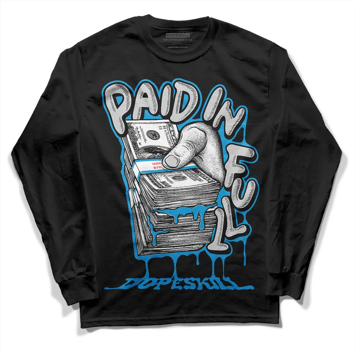 Military Blue 4s DopeSkill Long Sleeve T-Shirt Paid In Full Graphic sold by DopeSkill product image thumbnail 2