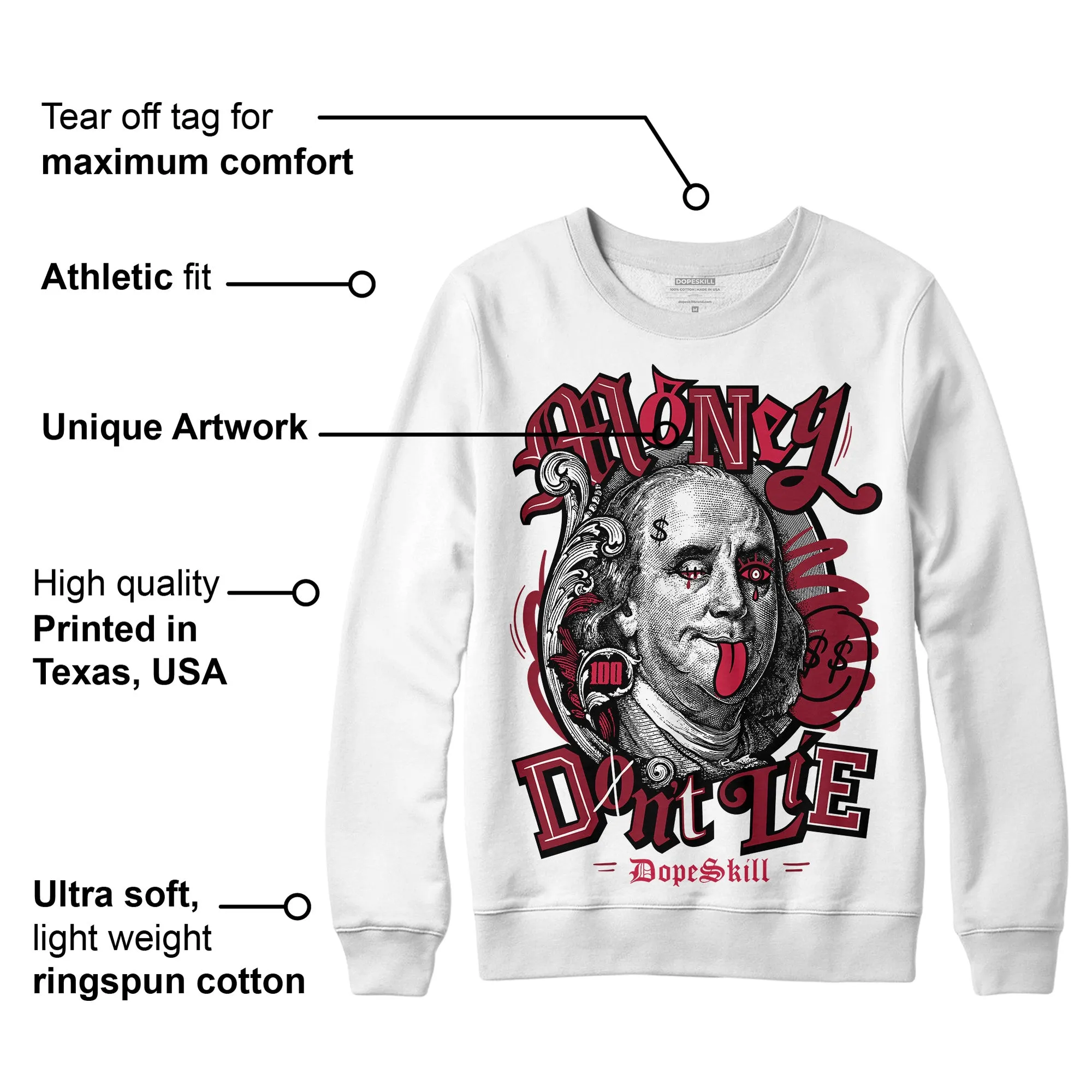 85 Metallic Burgundy 1s DopeSkill Sweatshirt Money Don't Lie Graphic sold by DopeSkill product image thumbnail 3