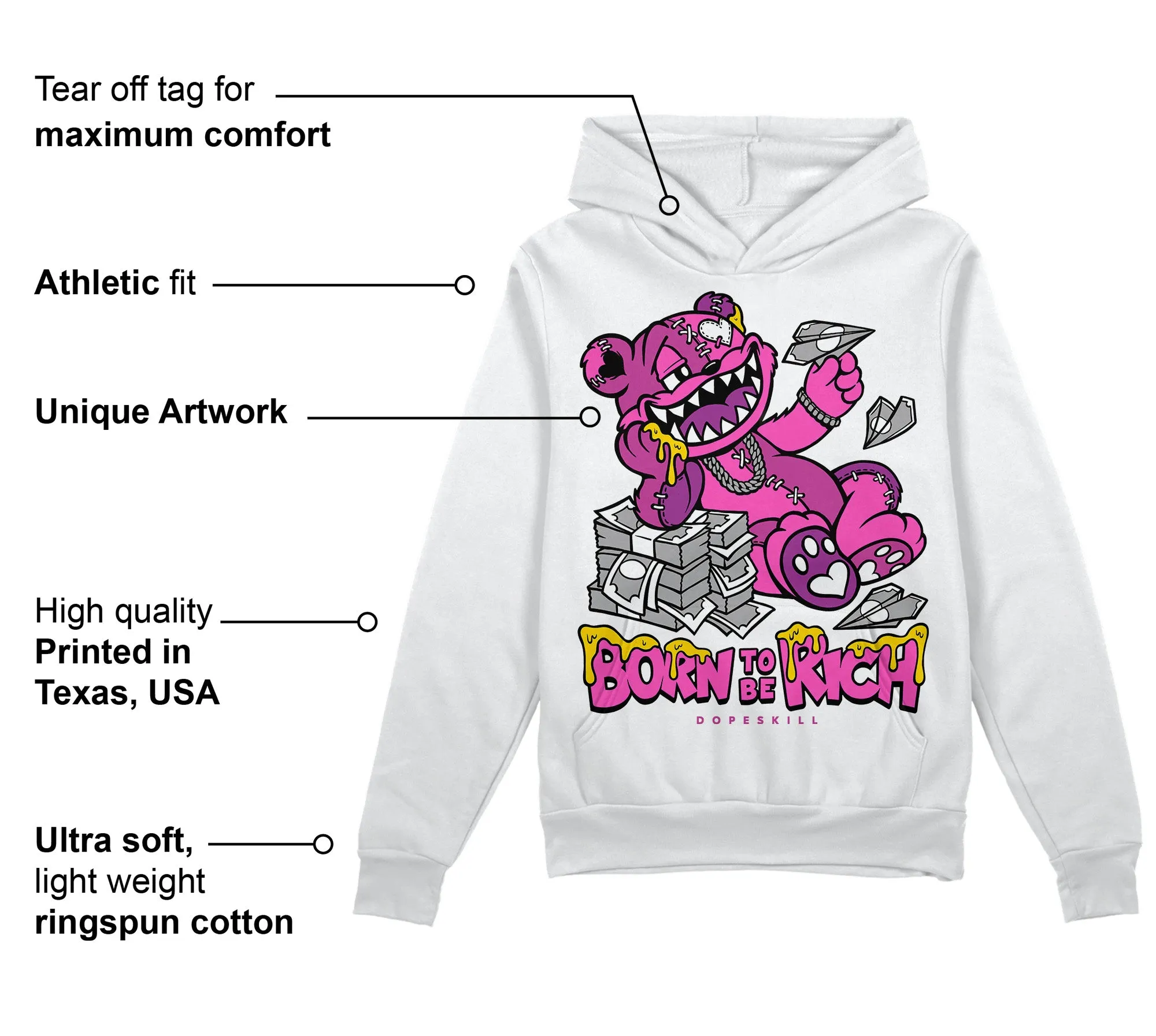 Hyper Violet 4s DopeSkill Hoodie Sweatshirt Born To Be Rich Graphic sold by DopeSkill product image thumbnail 3