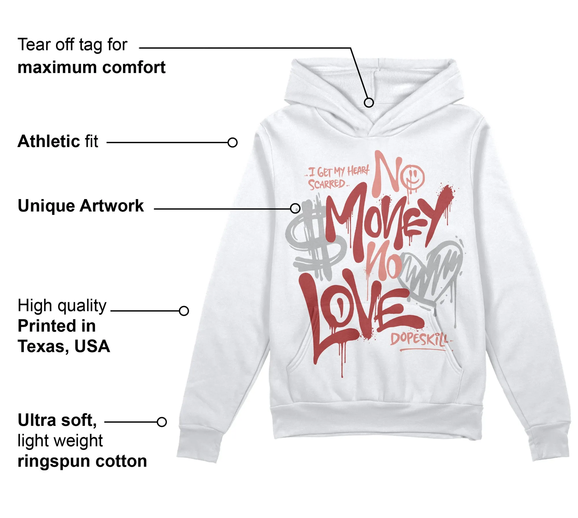 Dune Red 13s DopeSkill Hoodie Sweatshirt No Money No Love Typo Graphic sold by DopeSkill product image thumbnail 3