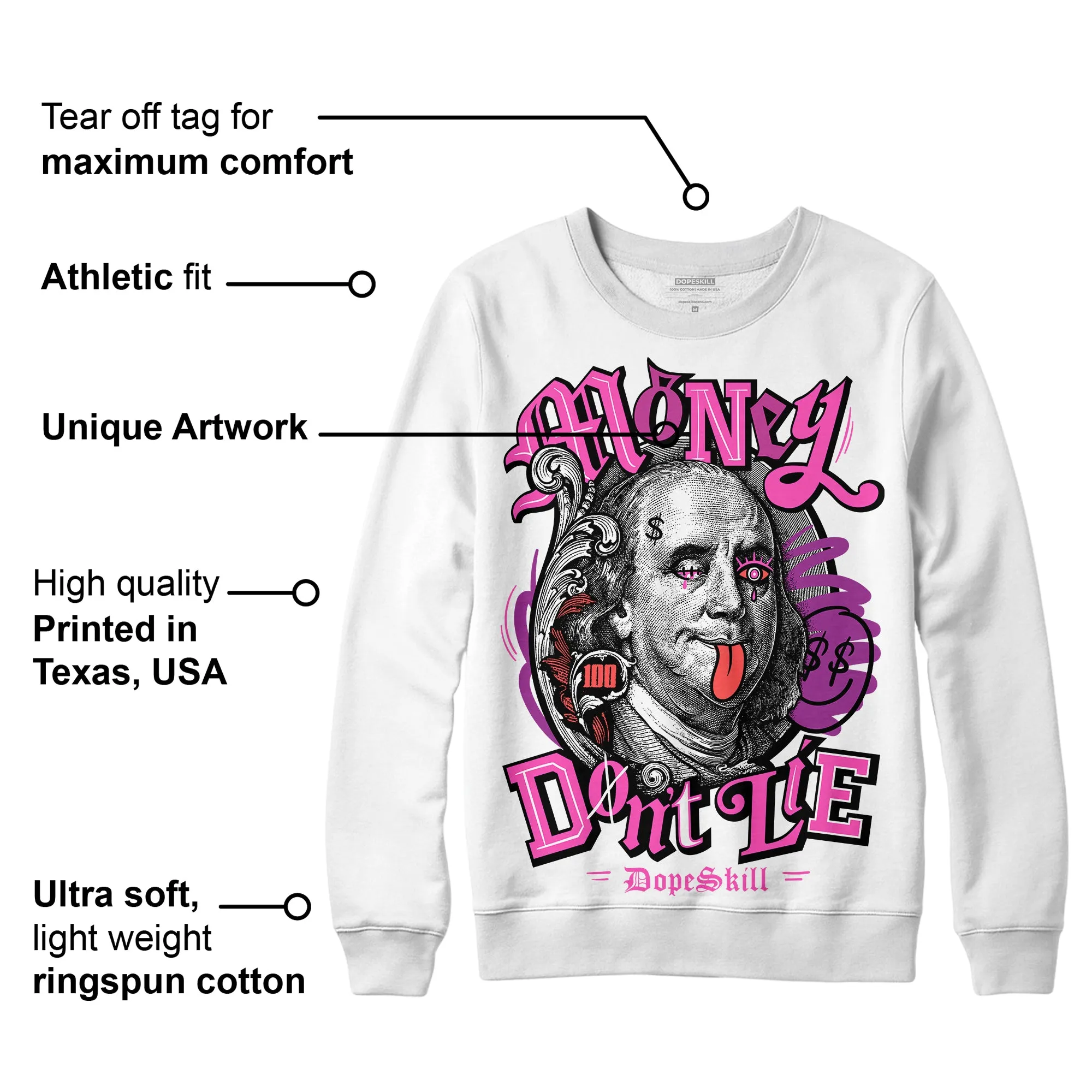 Hyper Violet 4s DopeSkill Sweatshirt Money Don't Lie Graphic sold by DopeSkill product image thumbnail 3