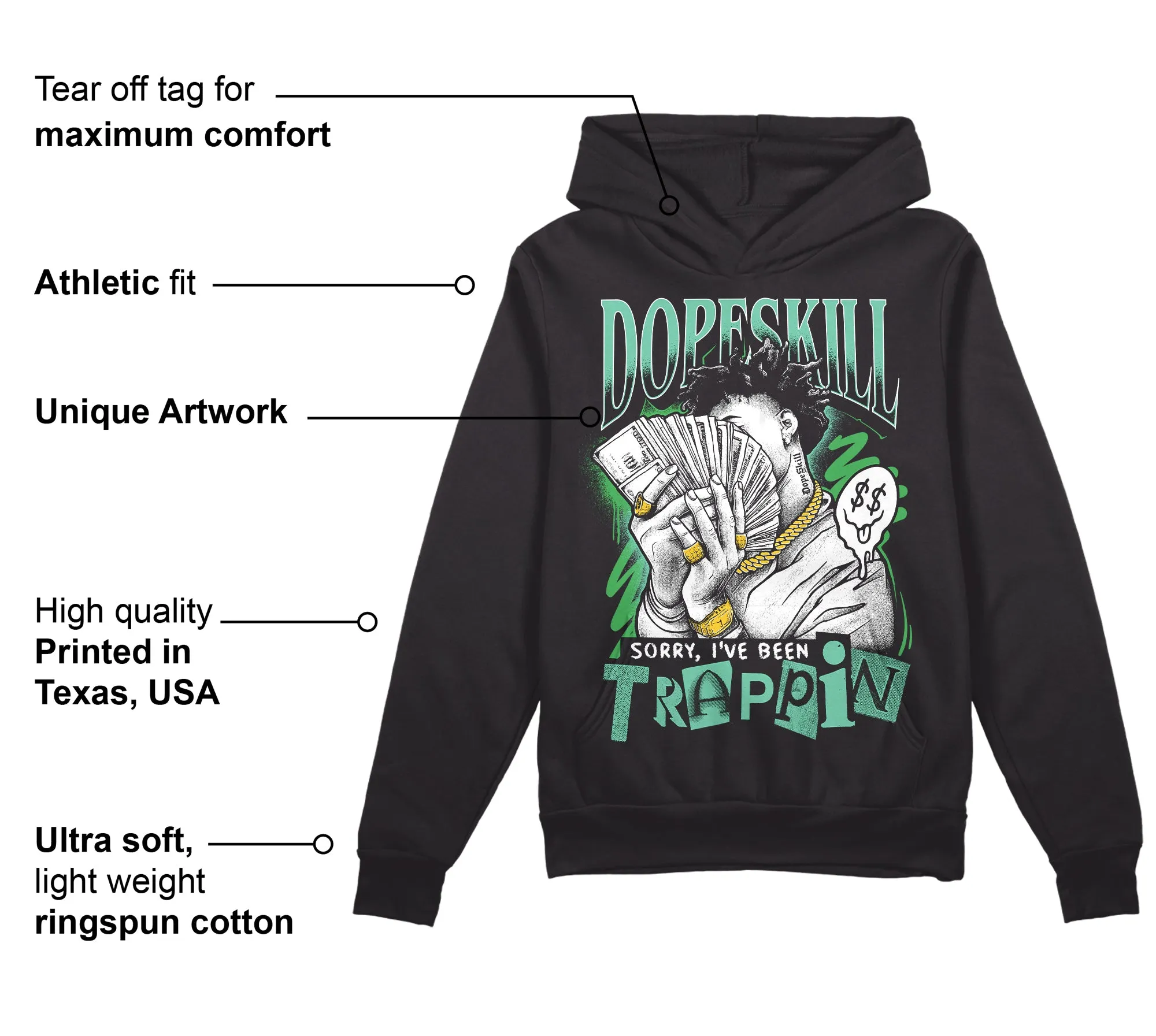 Green Glow 1s DopeSkill Hoodie Sweatshirt Sorry I've Been Trappin Graphic sold by DopeSkill product image thumbnail 3