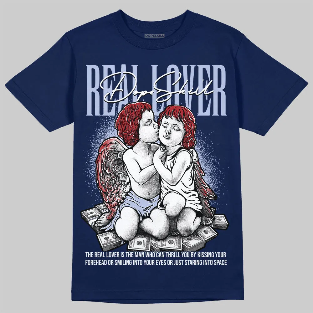 White and Midnight Navy 6s DopeSkill Navy T-shirt Real Lover Graphic sold by DopeSkill