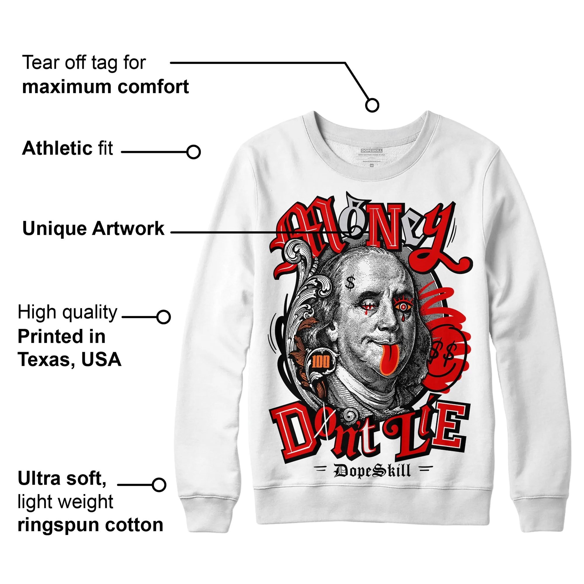 Red Cement 4S DopeSkill Sweatshirt Money Don't Lie Graphic sold by DopeSkill product image thumbnail 3