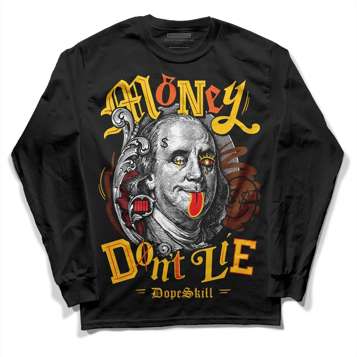 Yellow Collection DopeSkill Long Sleeve T-Shirt Money Don't Lie Graphic sold by DopeSkill