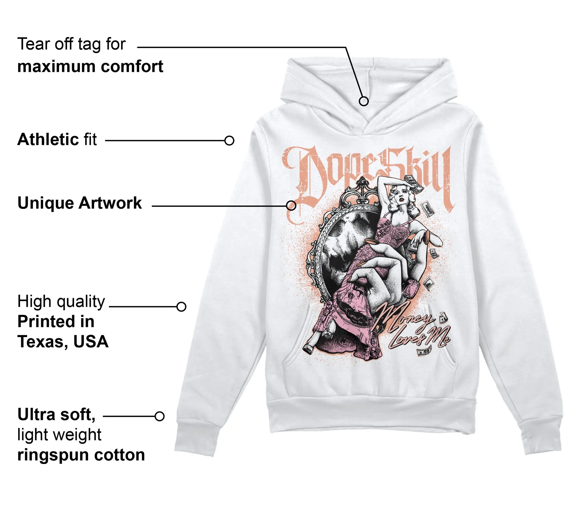 Legend Pink 11s DopeSkill Hoodie Sweatshirt Money Loves Me Graphic sold by DopeSkill product image thumbnail 3