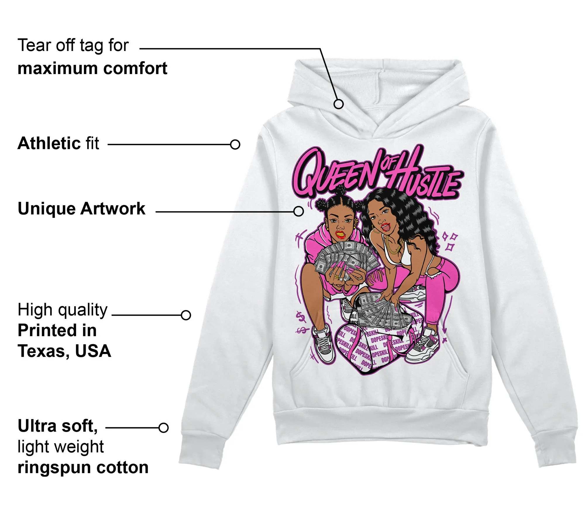 Hyper Violet 4s DopeSkill Hoodie Sweatshirt Queen Of Hustle Graphic sold by DopeSkill product image thumbnail 3