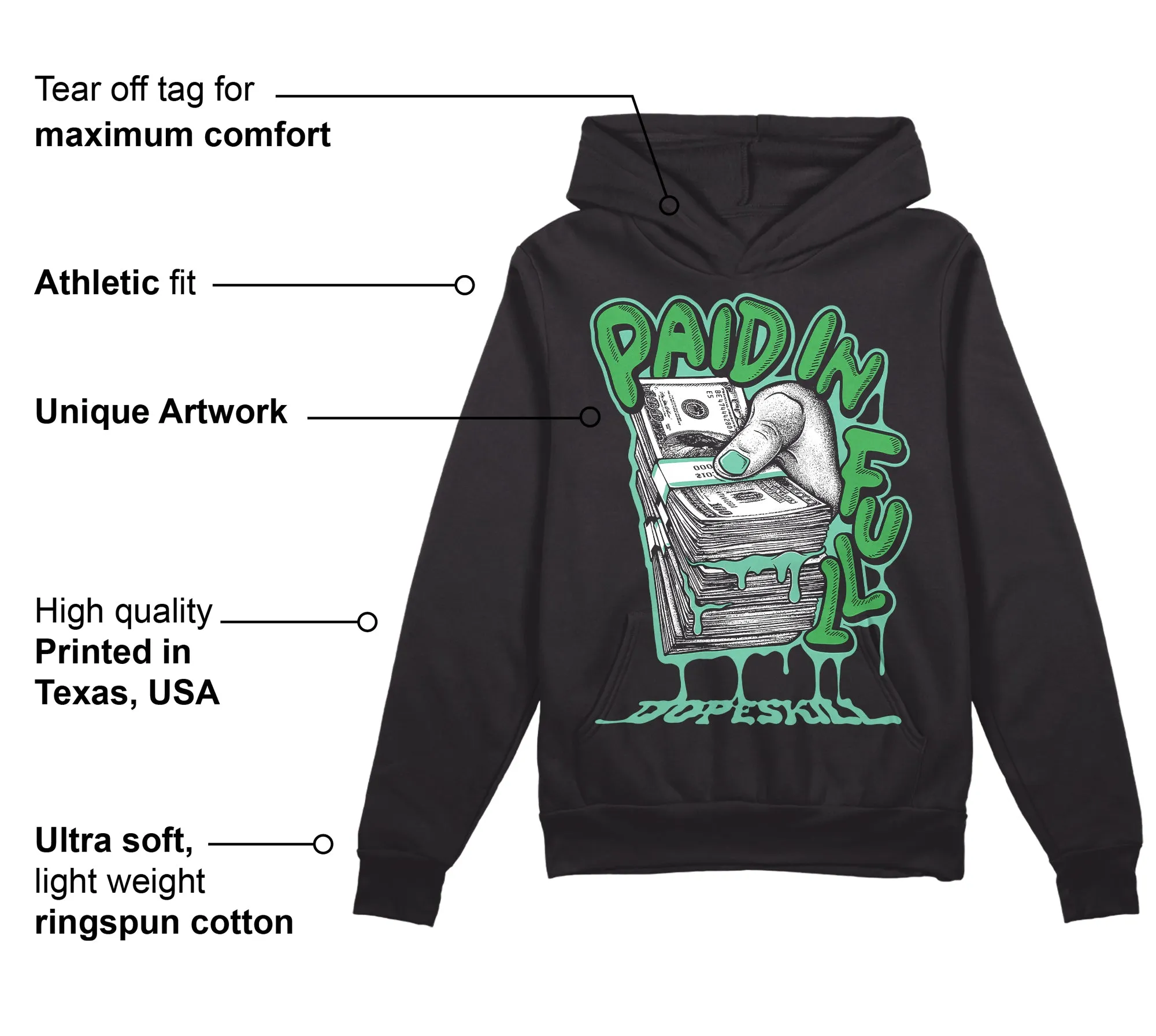 Green Glow 1s DopeSkill Hoodie Sweatshirt Paid In Full Graphic sold by DopeSkill product image thumbnail 3