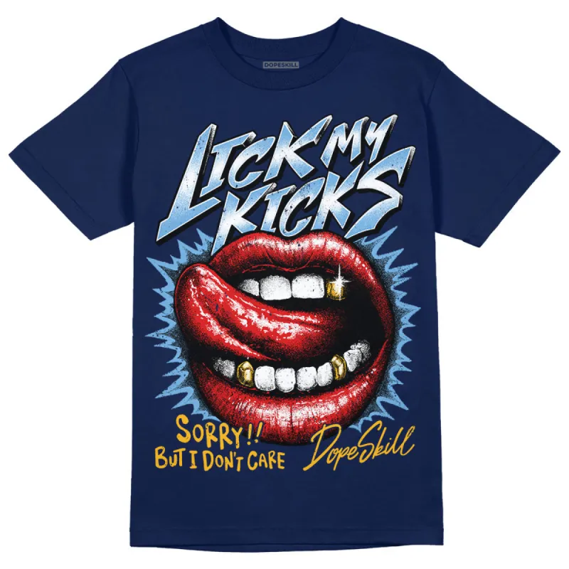 First In Flight 1s DopeSkill Navy T-shirt Lick My Kicks Graphic made by DopeSkill
