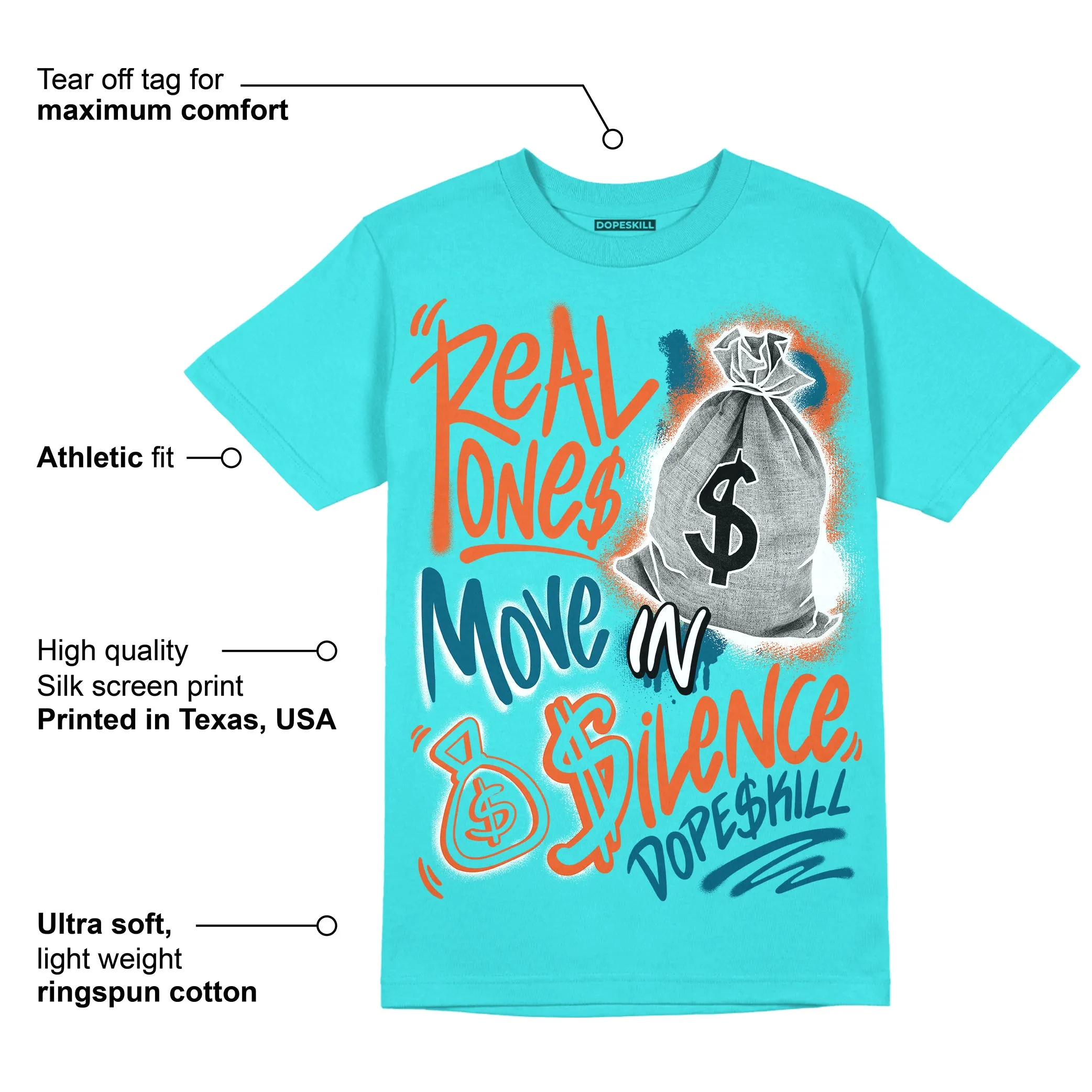 Dunk Dolphins DopeSkill Tahiti Blue T-shirt Real Ones Move In Silence Graphic sold by DopeSkill product image thumbnail 2