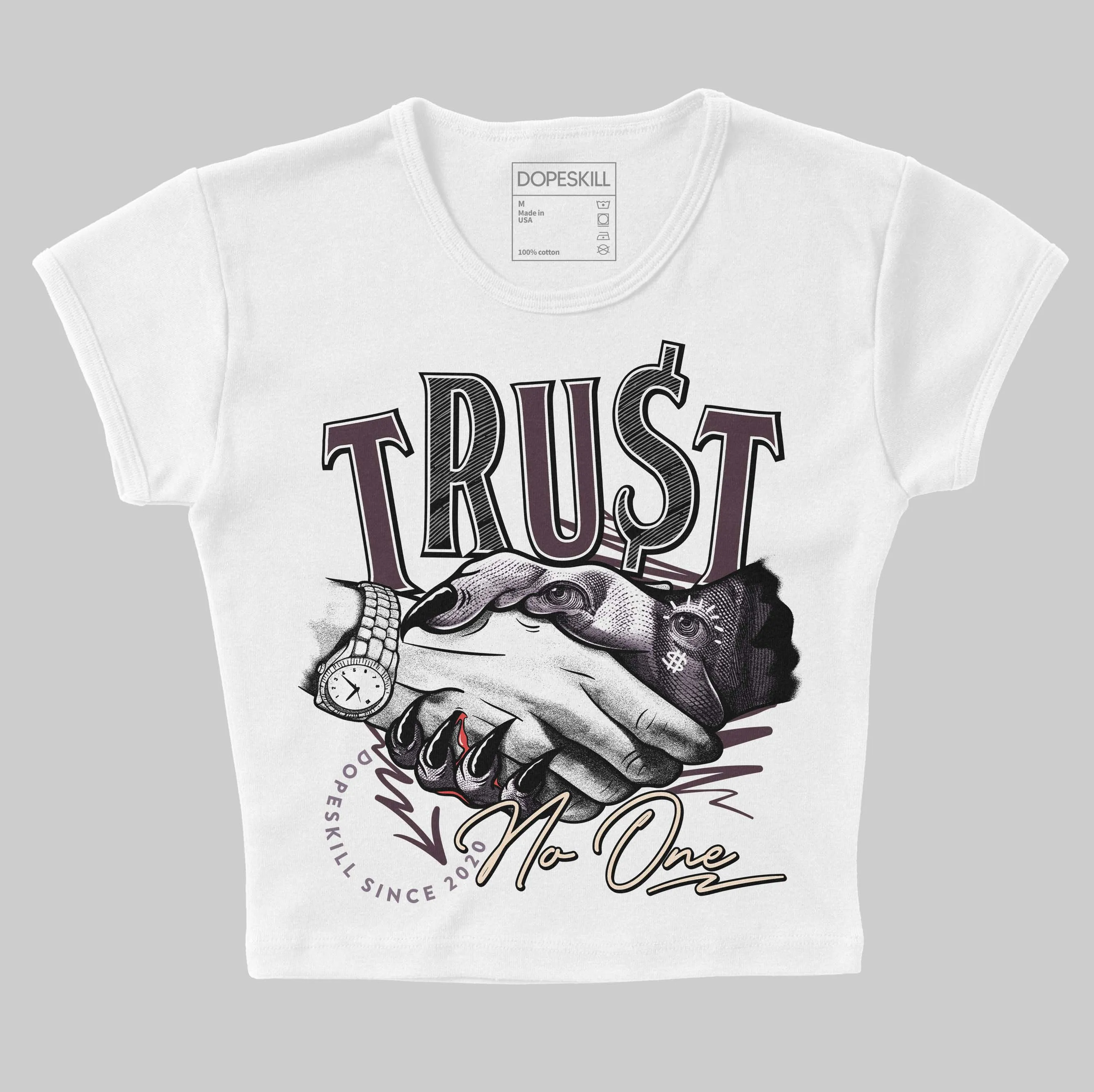 Burgundy Crush 3s DopeSkill Women's Crop Top Trust No One Graphic sold by DopeSkill