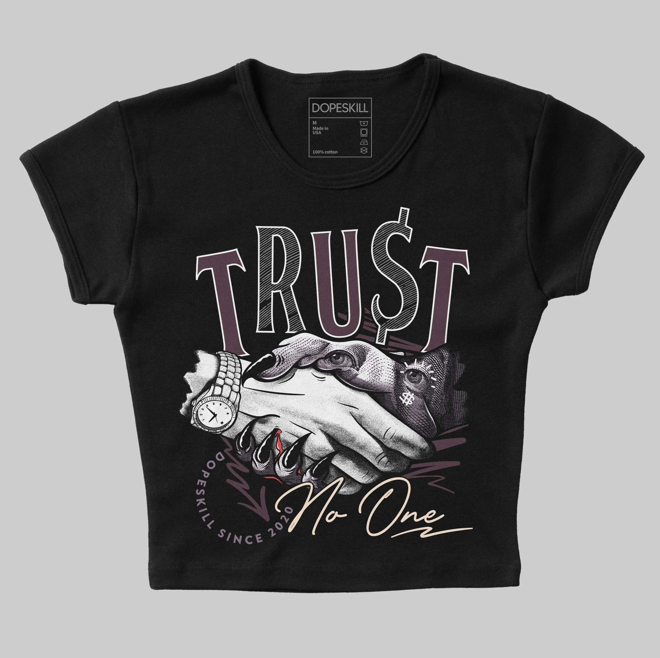 Burgundy Crush 3s DopeSkill Women's Crop Top Trust No One Graphic sold by DopeSkill product image thumbnail 2