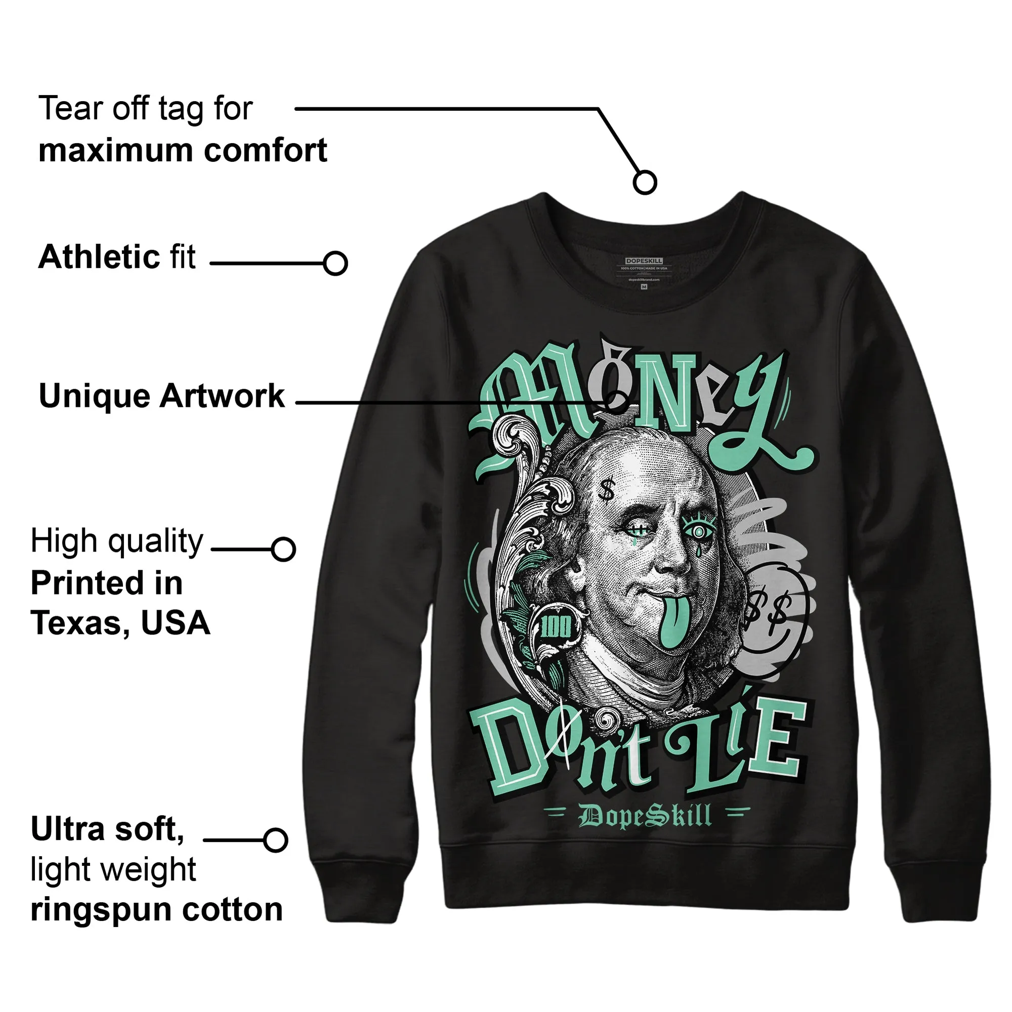 Green Glow 3s DopeSkill Sweatshirt Money Don't Lie Graphic sold by DopeSkill product image thumbnail 3