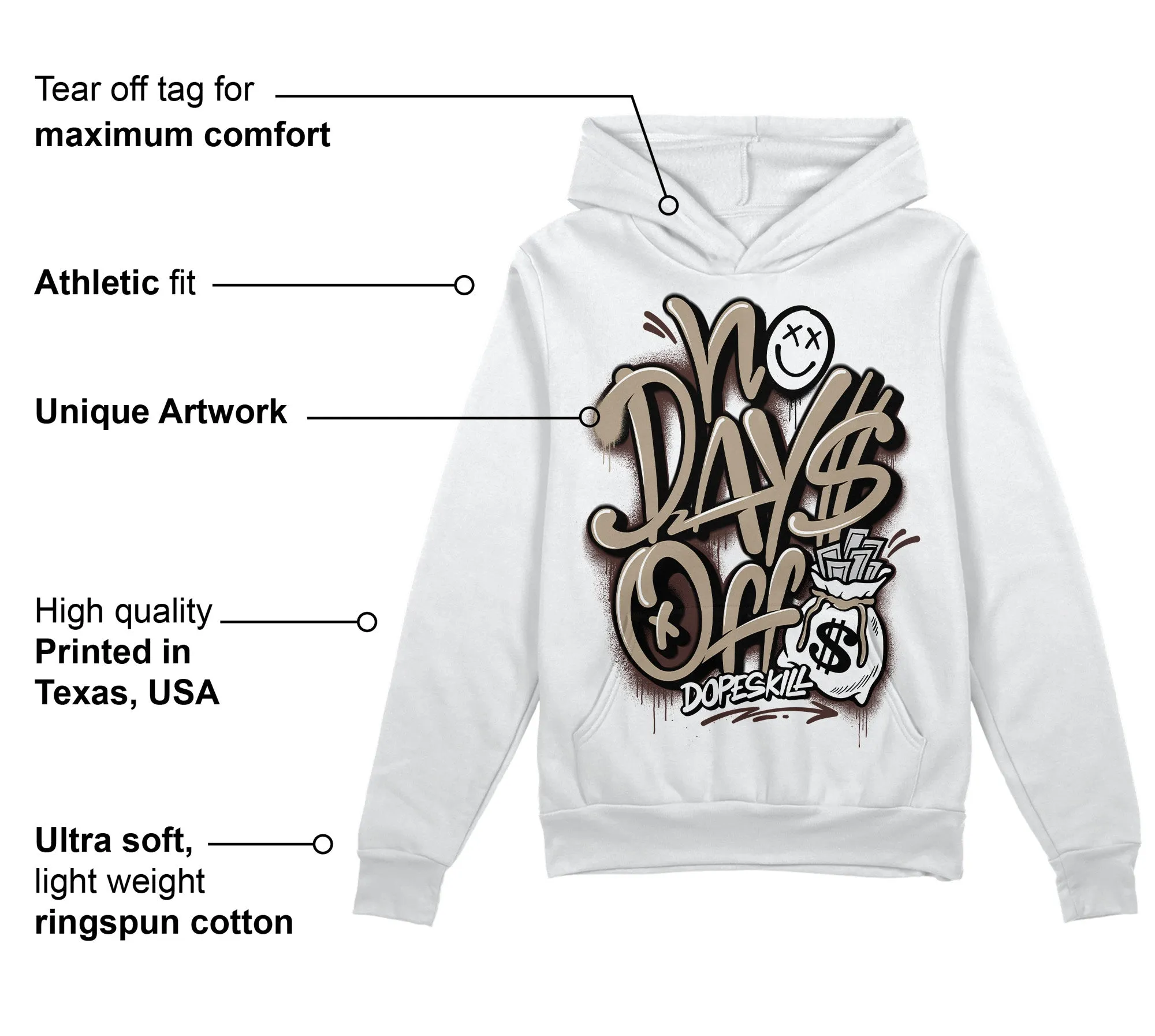 Latte 1s DopeSkill Hoodie Sweatshirt No Days Off Graphic sold by DopeSkill product image thumbnail 3