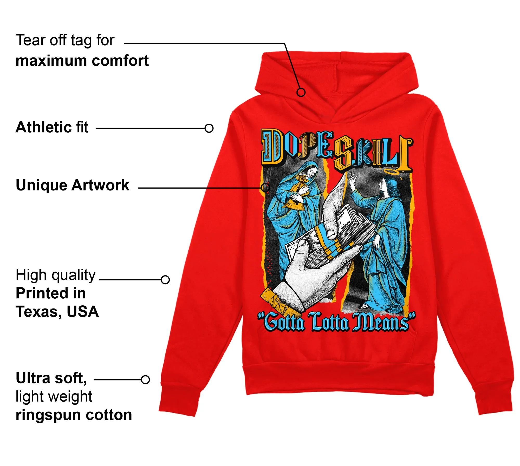 Red Collection DopeSkill Red Hoodie Sweatshirt Gotta Lotta Means Graphic sold by DopeSkill product image thumbnail 2