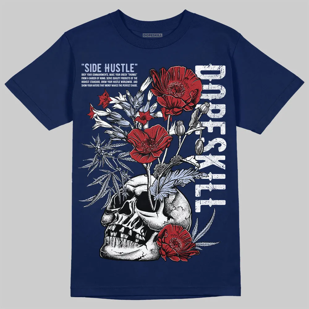 White and Midnight Navy 6s DopeSkill Navy T-shirt Side Hustle Graphic sold by DopeSkill