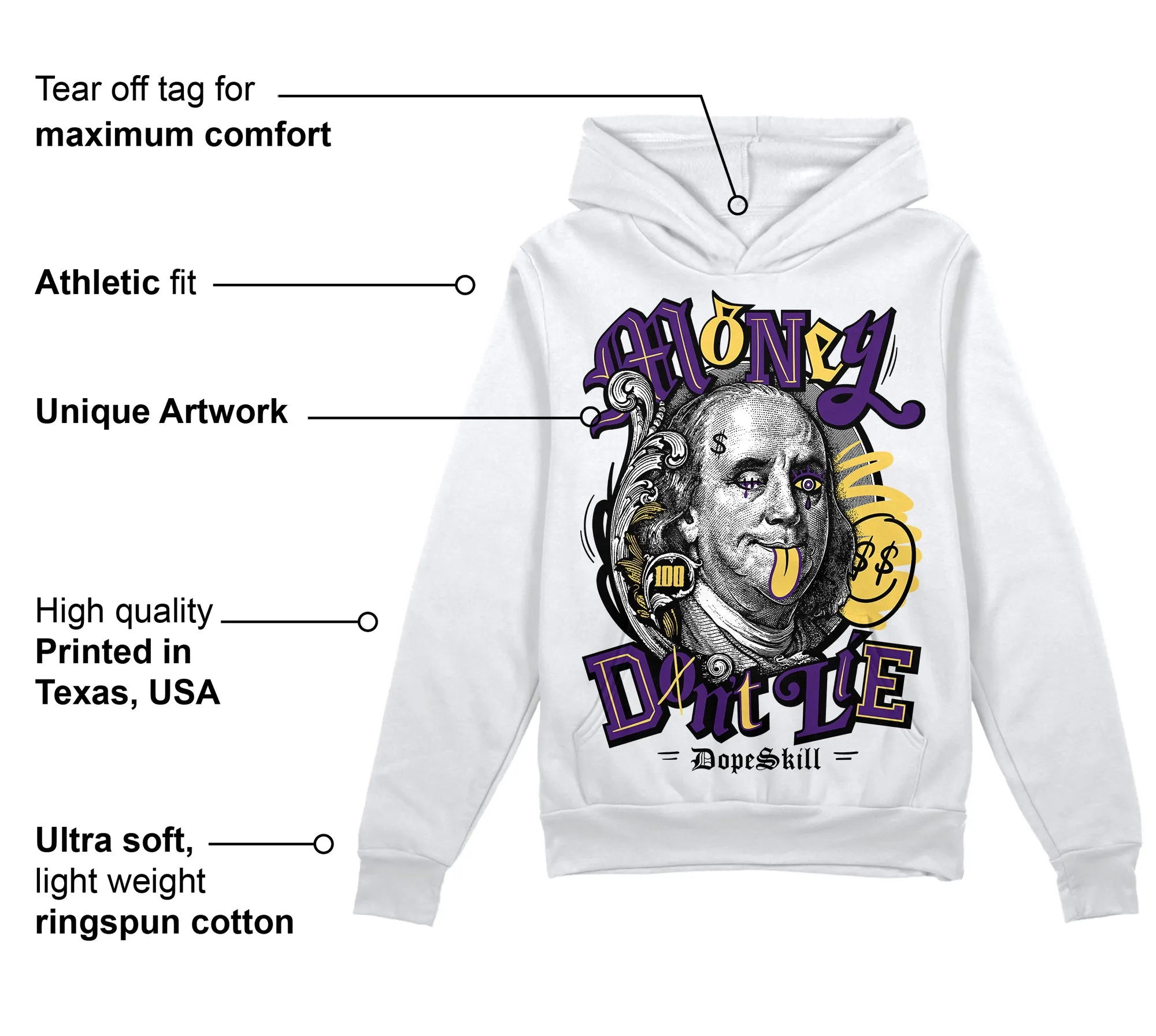 Field Purple 12s DopeSkill Hoodie Sweatshirt Money Don't Lie Graphic sold by DopeSkill product image thumbnail 3