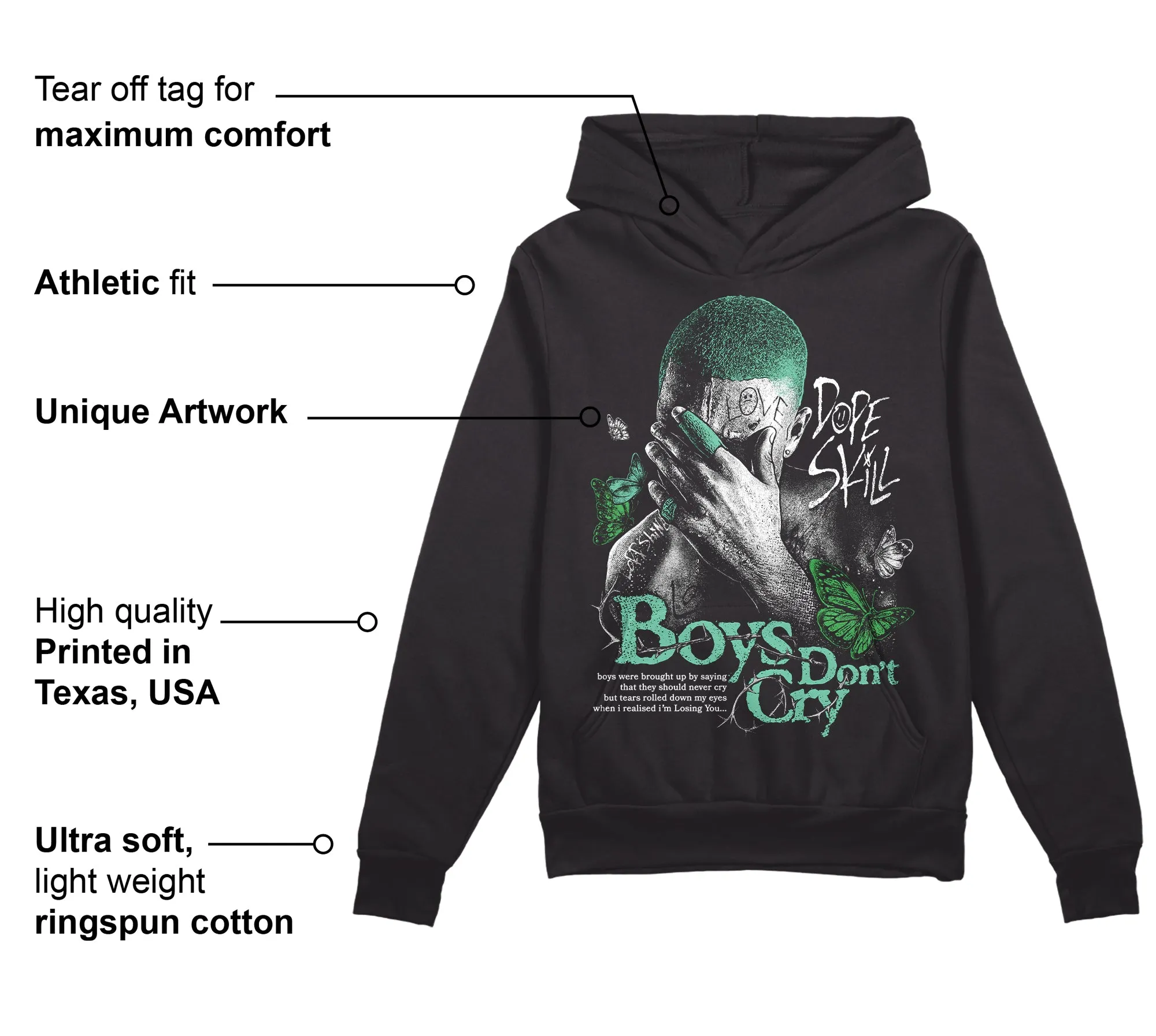 Green Glow 1s DopeSkill Hoodie Sweatshirt Boys Don't Cry Graphic sold by DopeSkill product image thumbnail 3