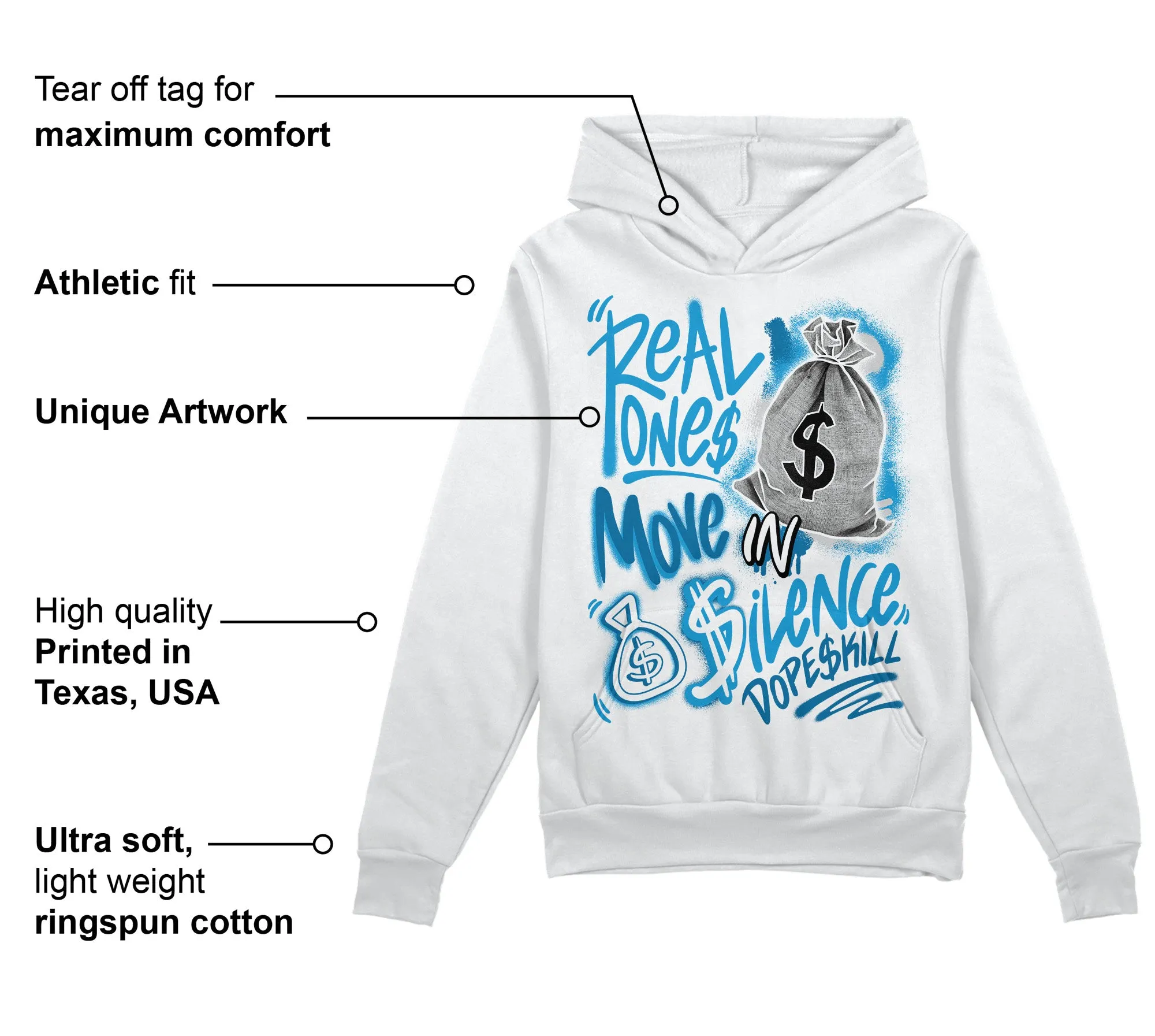 Military Blue 4s DopeSkill Hoodie Sweatshirt Real Ones Move In Silence Graphic sold by DopeSkill product image thumbnail 3