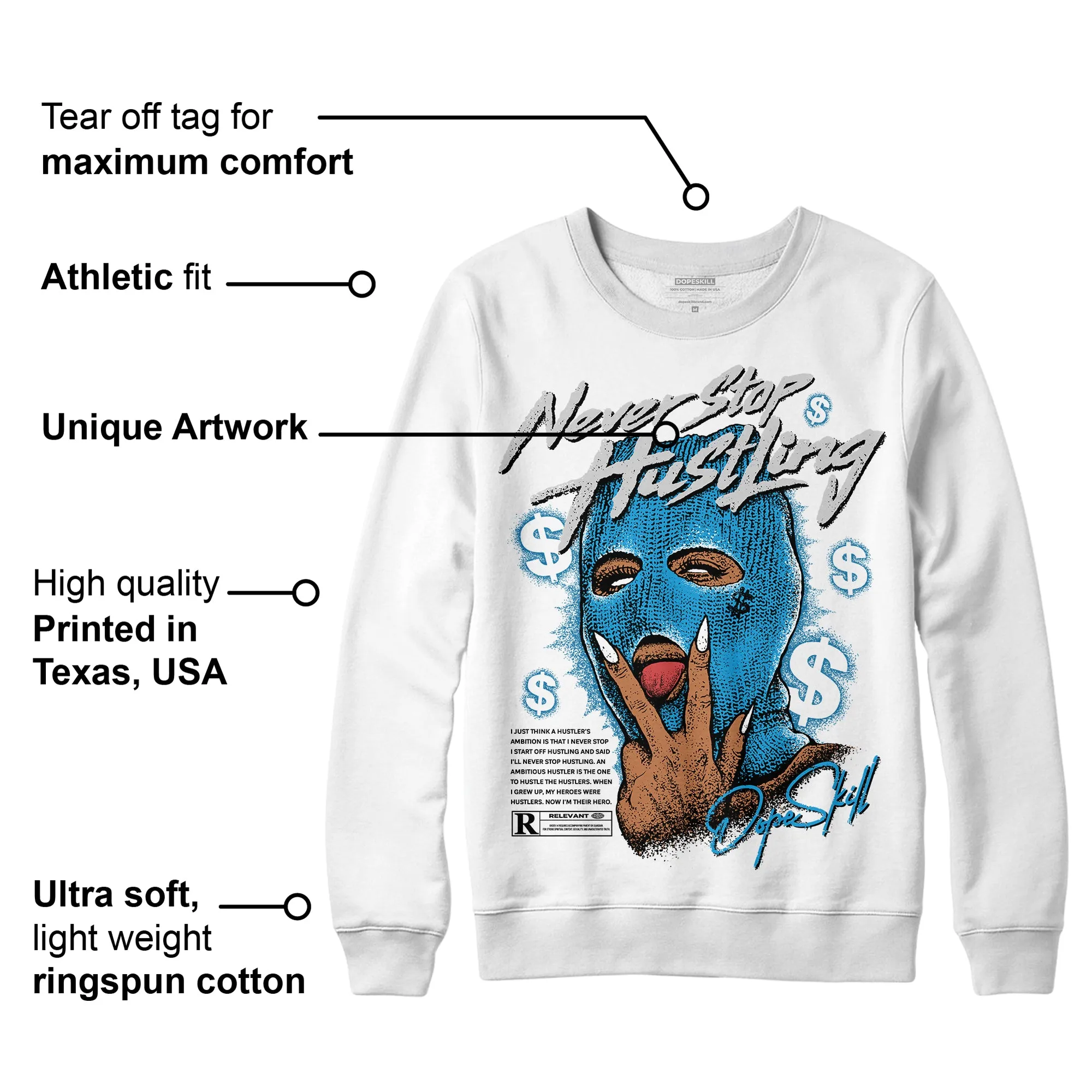 Military Blue 4s DopeSkill Sweatshirt Never Stop Hustling Graphic sold by DopeSkill product image thumbnail 3