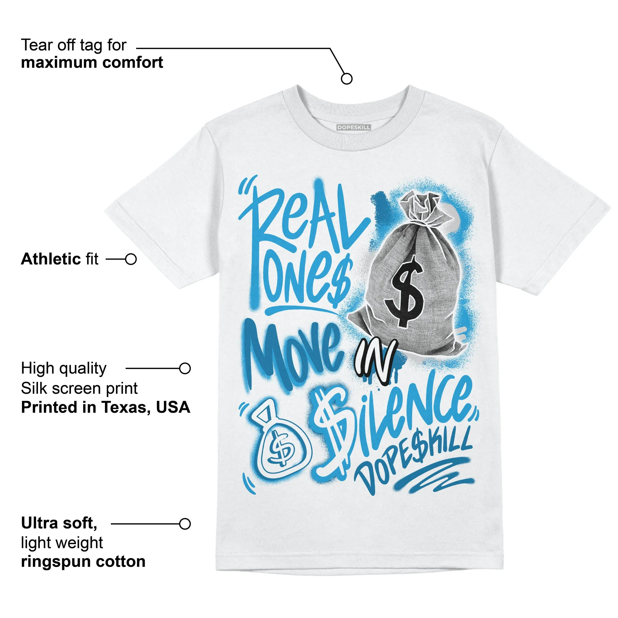Military Blue 4s DopeSkill T-Shirt Real Ones Move In Silence Graphic sold by DopeSkill product image thumbnail 3