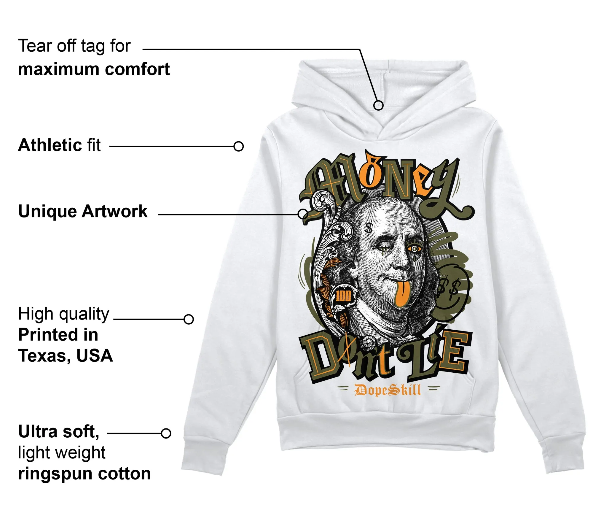 Olive 5s DopeSkill Hoodie Sweatshirt Money Don't Lie Graphic sold by DopeSkill product image thumbnail 3