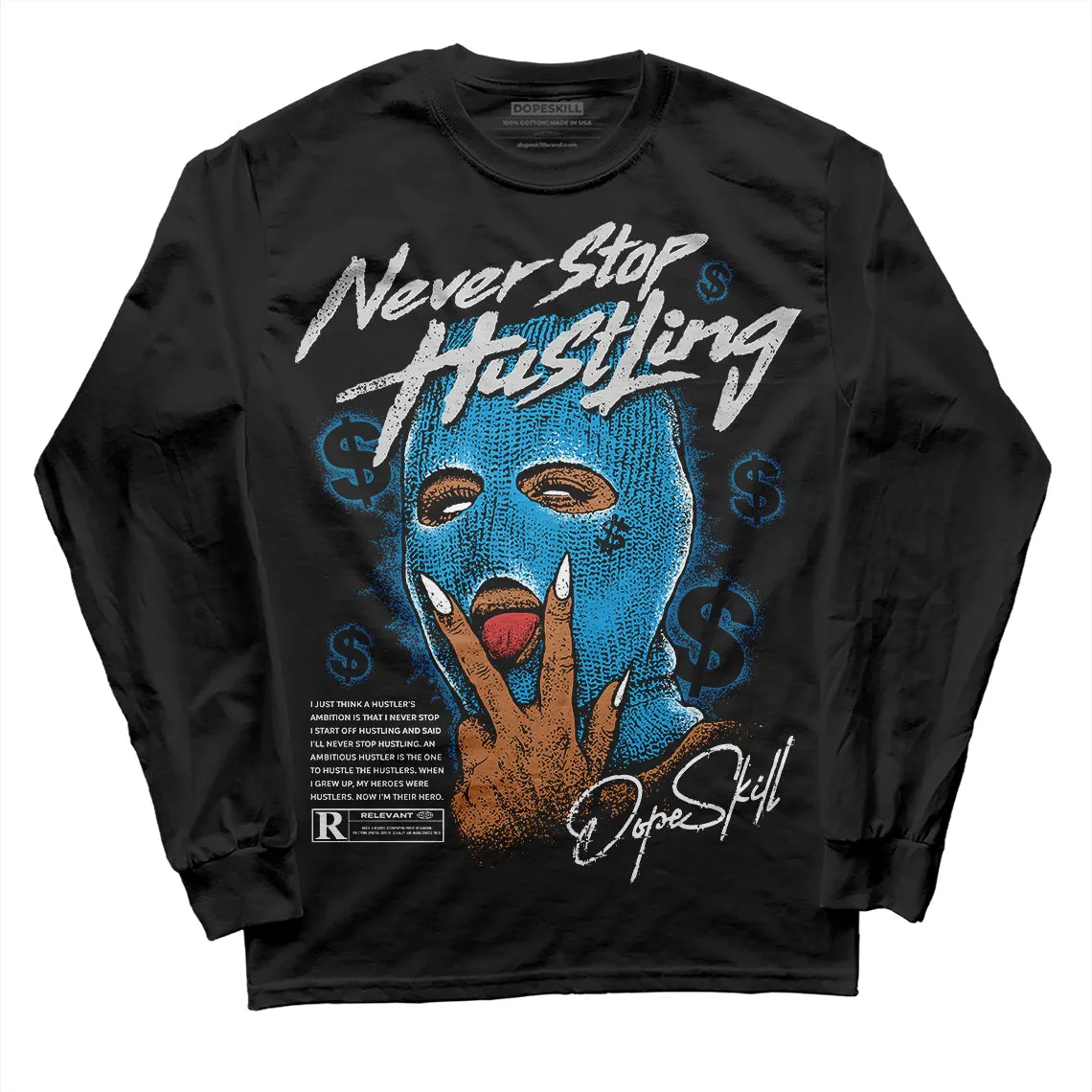 Military Blue 4s DopeSkill Long Sleeve T-Shirt Never Stop Hustling Graphic sold by DopeSkill product image thumbnail 2