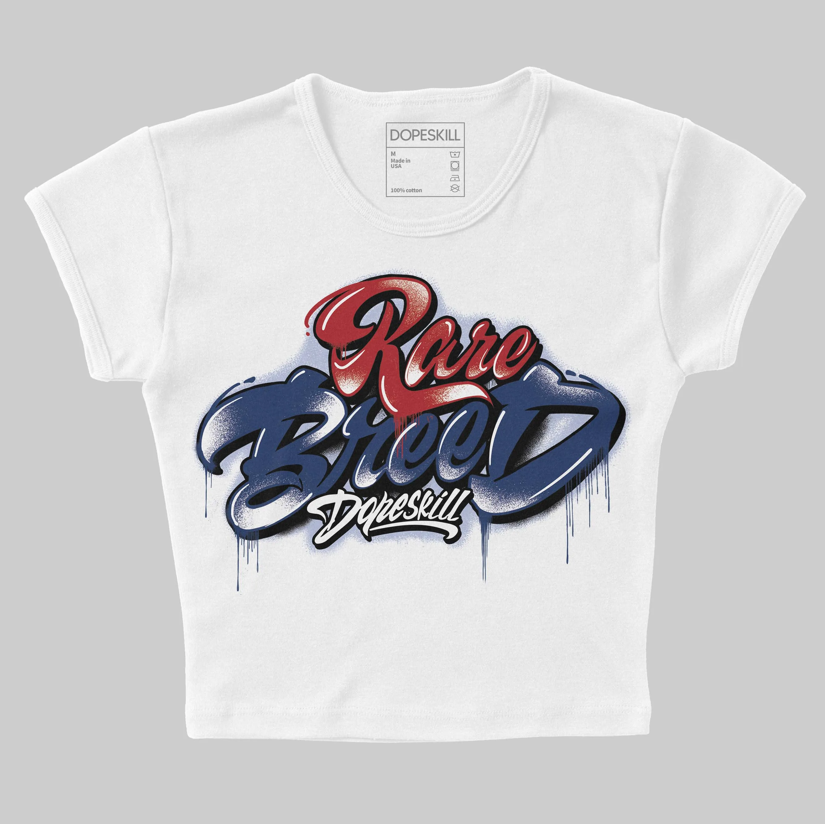 White and Midnight Navy 6s DopeSkill Women's Crop Top Rare Breed Type Graphic sold by DopeSkill