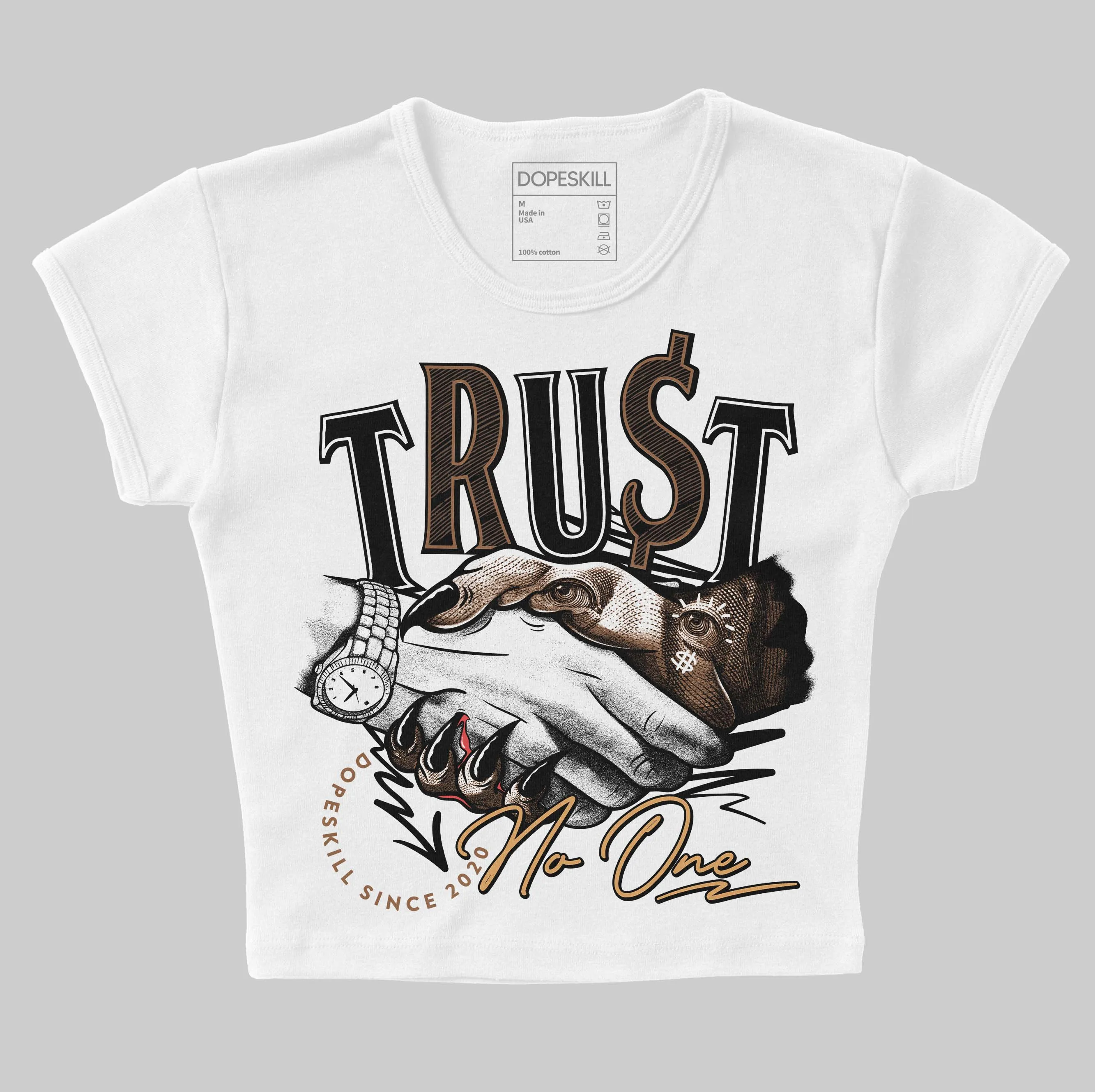 Metallic Gold 1s DopeSkill Women's Crop Top Trust No One Graphic sold by DopeSkill product image thumbnail 2