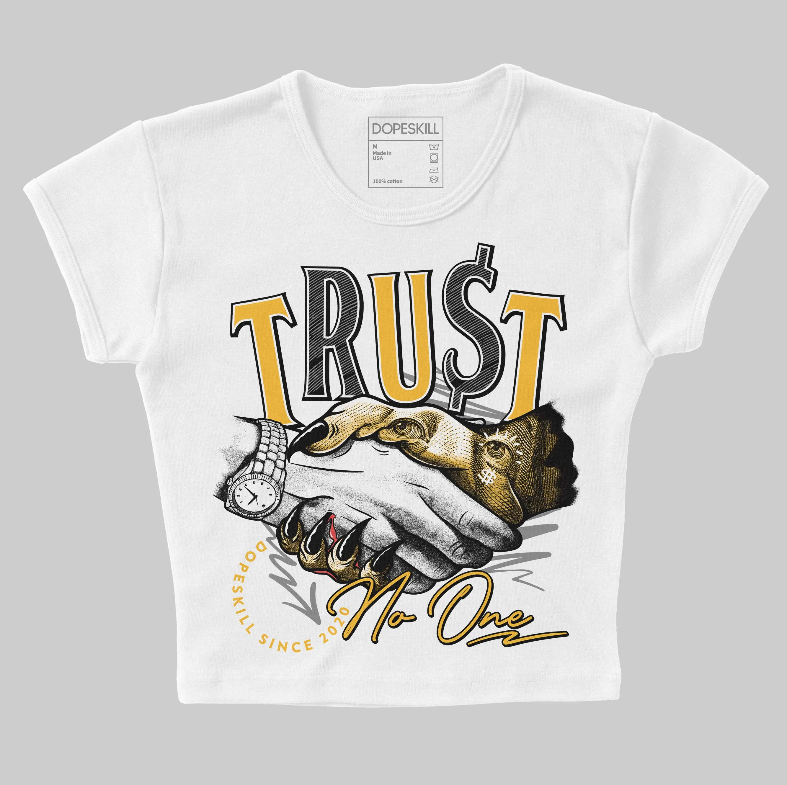 9060 Varsity Gold DopeSkill Women's Crop Top Trust No One Graphic sold by DopeSkill product image thumbnail 2