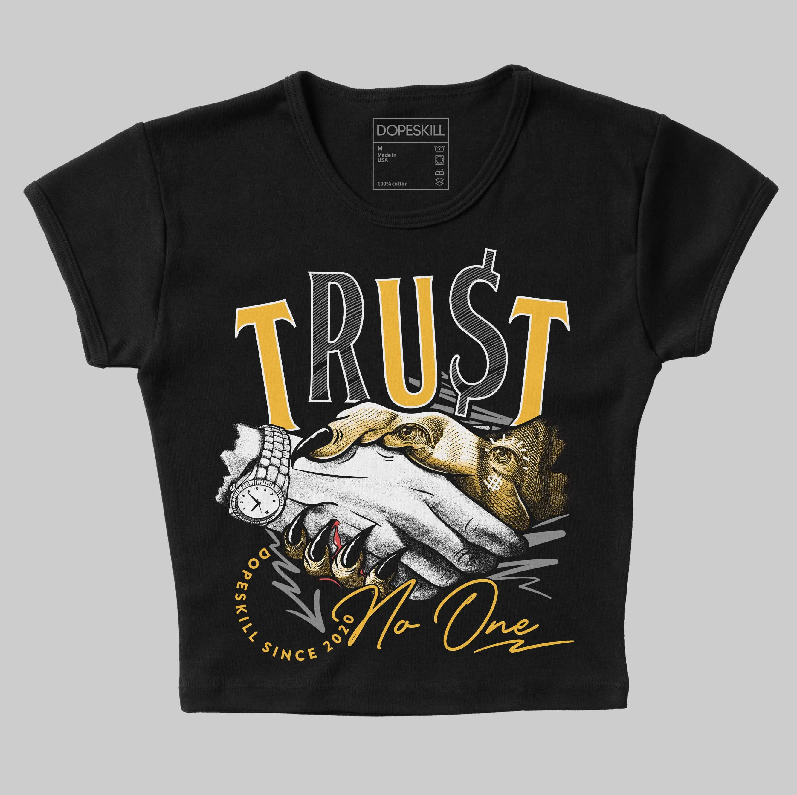 9060 Varsity Gold DopeSkill Women's Crop Top Trust No One Graphic sold by DopeSkill