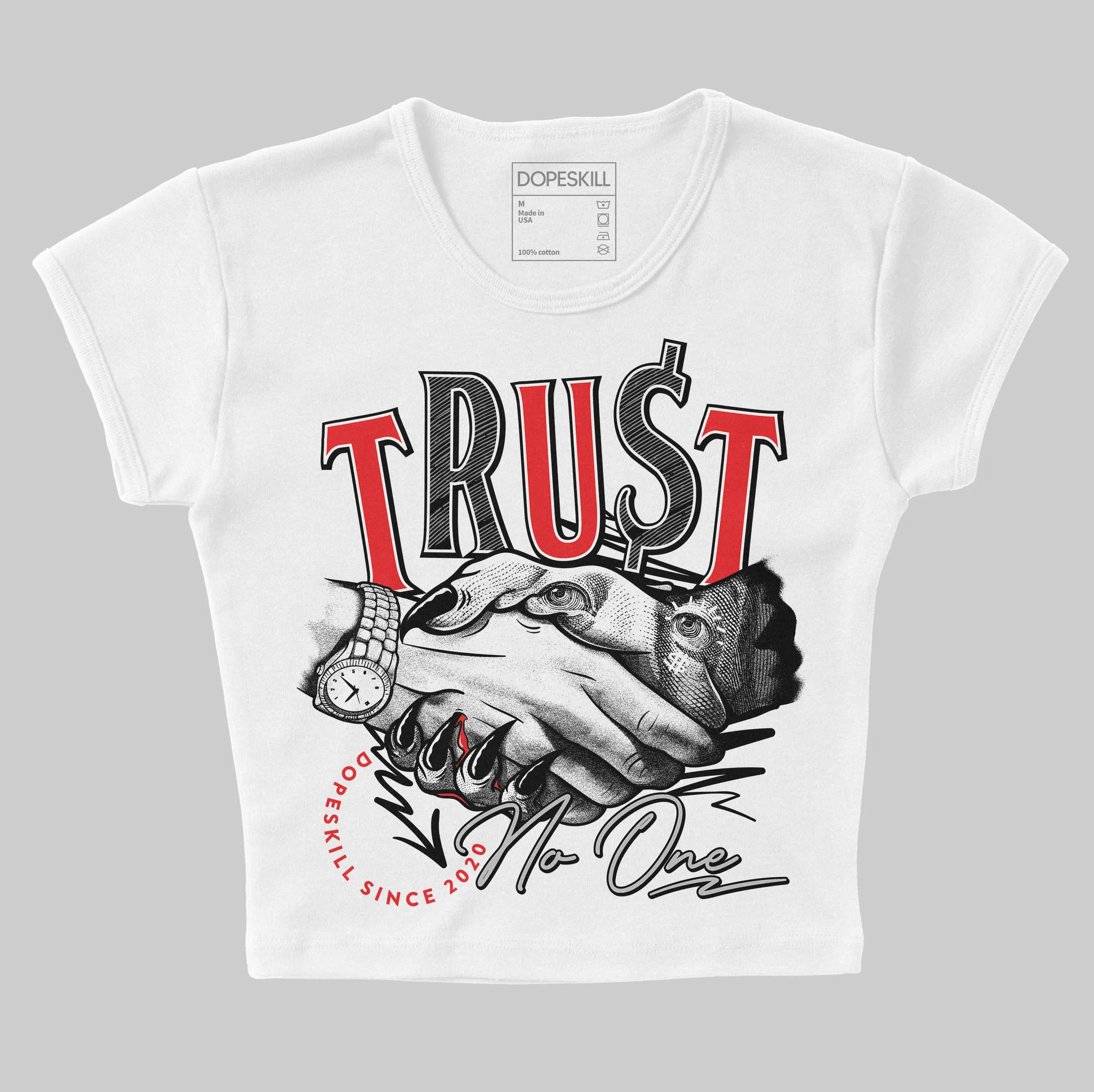 AJ Spizike Bred DopeSkill Women's Crop Top Trust No One Graphic sold by DopeSkill product image thumbnail 2