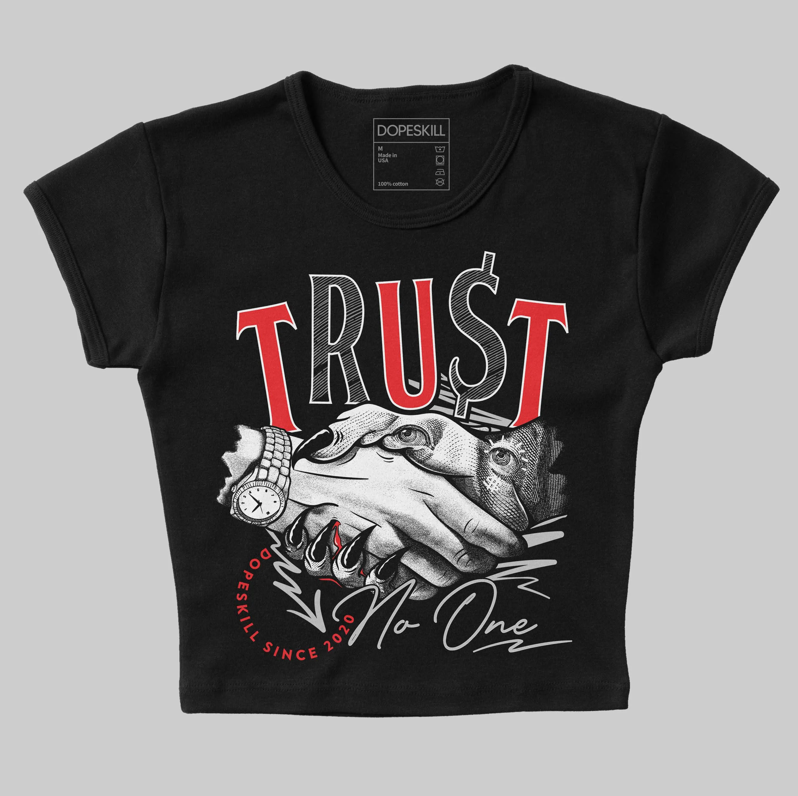 AJ Spizike Bred DopeSkill Women's Crop Top Trust No One Graphic sold by DopeSkill