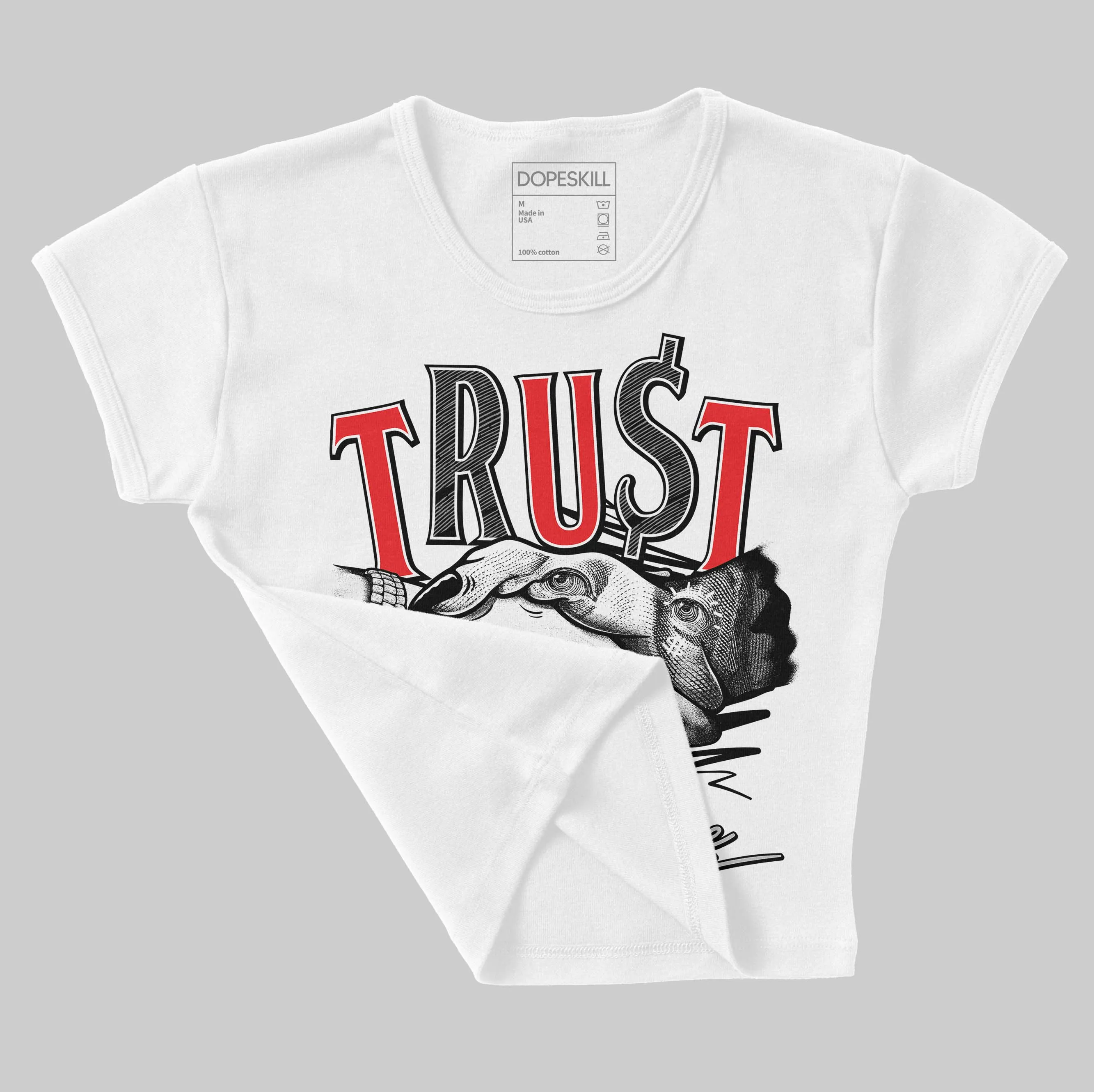 AJ Spizike Bred DopeSkill Women's Crop Top Trust No One Graphic sold by DopeSkill product image thumbnail 4
