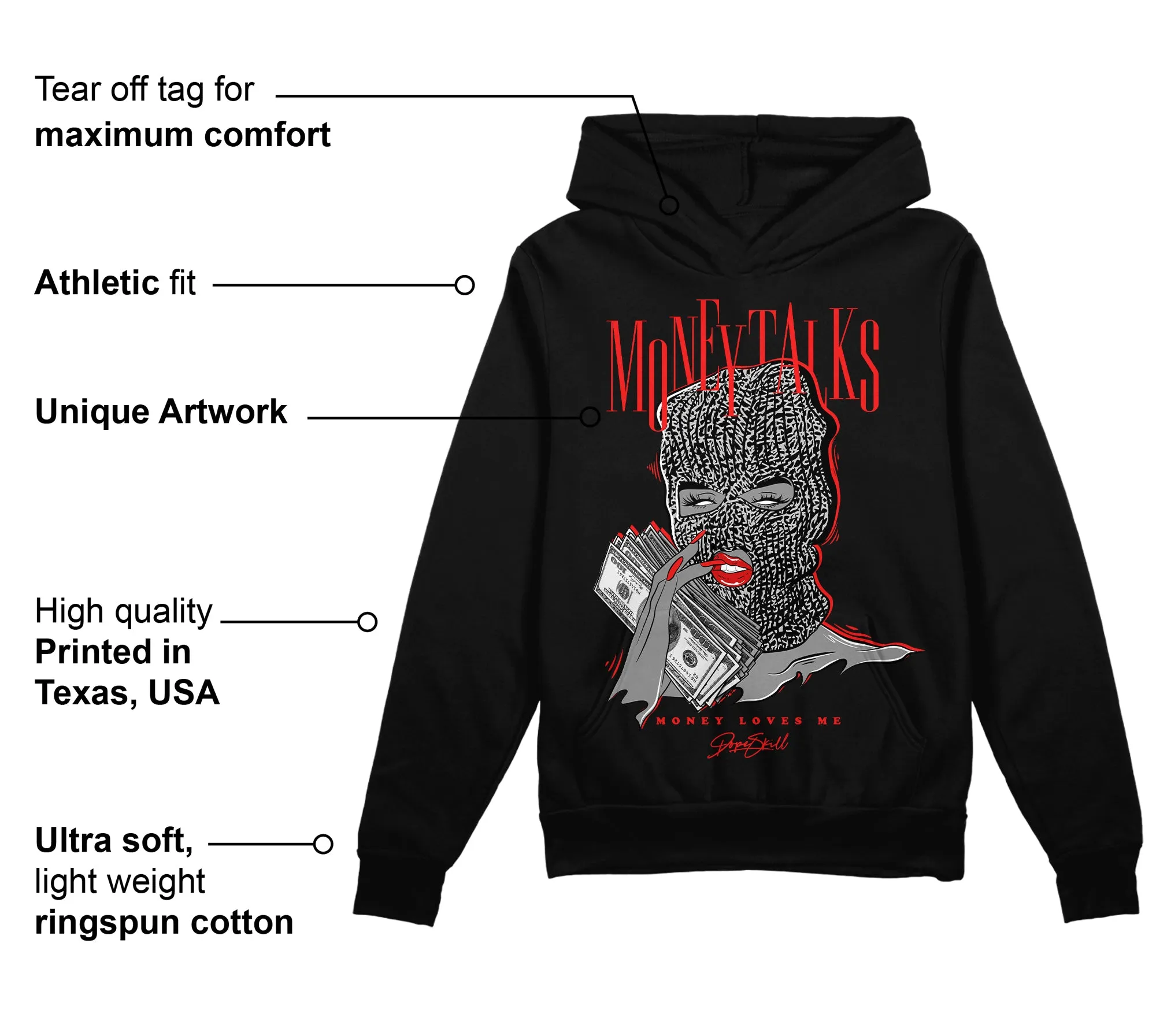 AJ Spizike Bred DopeSkill Hoodie Sweatshirt Money Talks Graphic sold by DopeSkill product image thumbnail 3