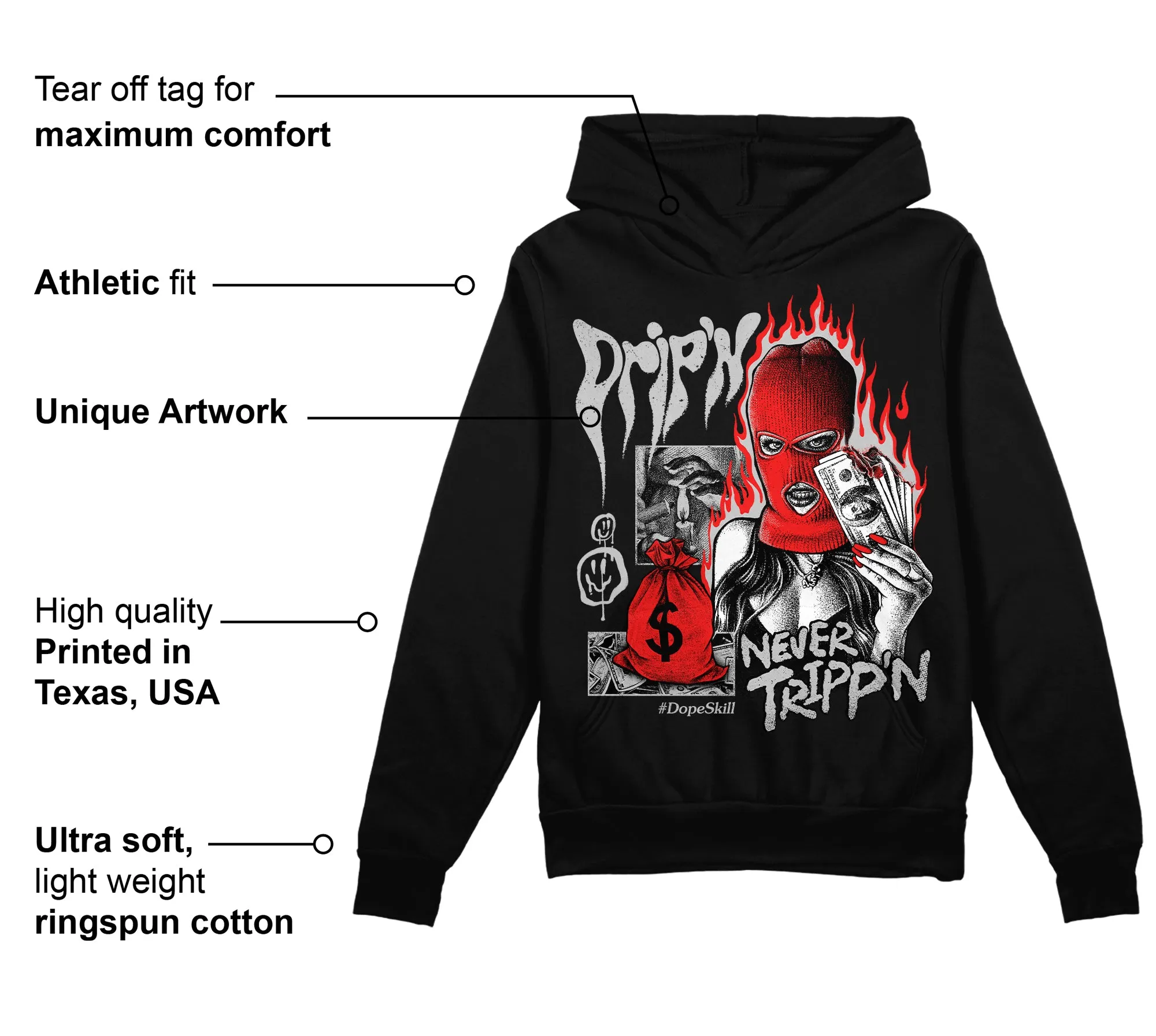 AJ Spizike Bred DopeSkill Hoodie Sweatshirt Drip'n Never Tripp'n Graphic sold by DopeSkill product image thumbnail 3