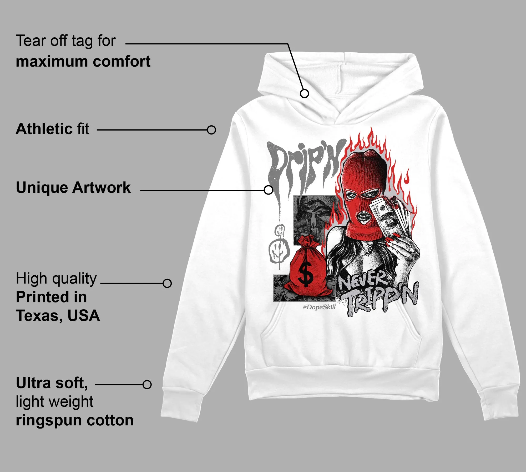 Wolf Grey 13s DopeSkill Hoodie Sweatshirt Drip'n Never Tripp'n Graphic sold by DopeSkill product image thumbnail 3