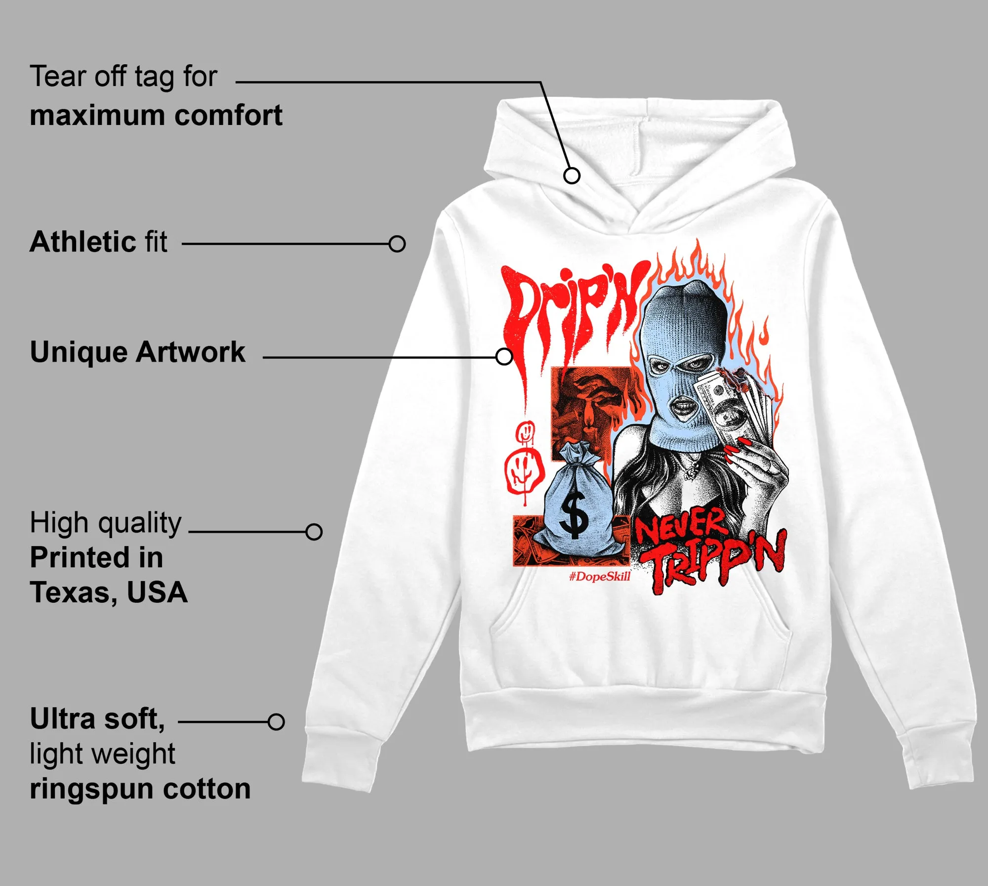 White Infrared 7s DopeSkill Hoodie Sweatshirt Drip'n Never Tripp'n Graphic sold by DopeSkill product image thumbnail 3