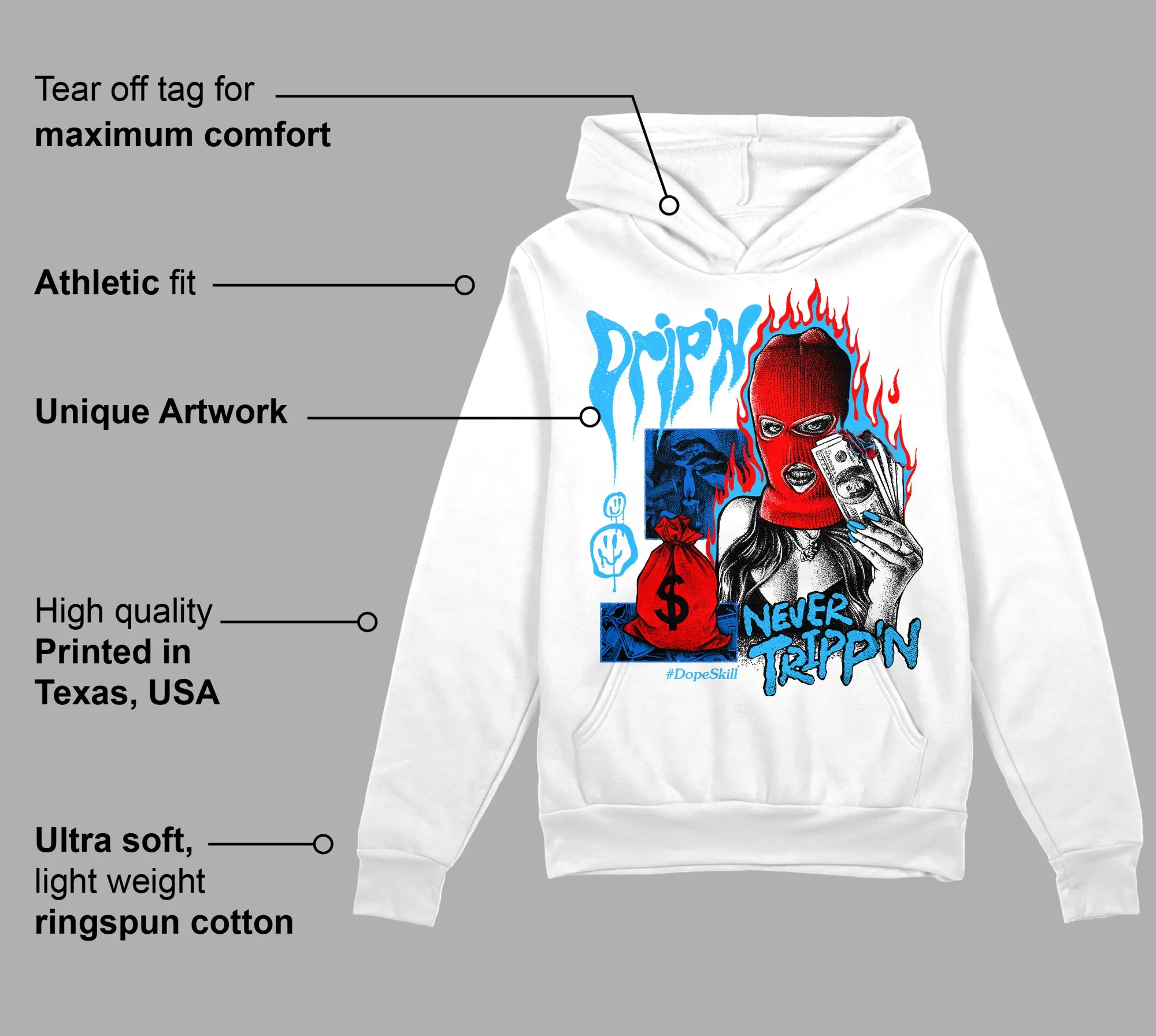 University Blue Toe 1s DopeSkill Hoodie Sweatshirt Drip'n Never Tripp'n Graphic sold by DopeSkill product image thumbnail 3