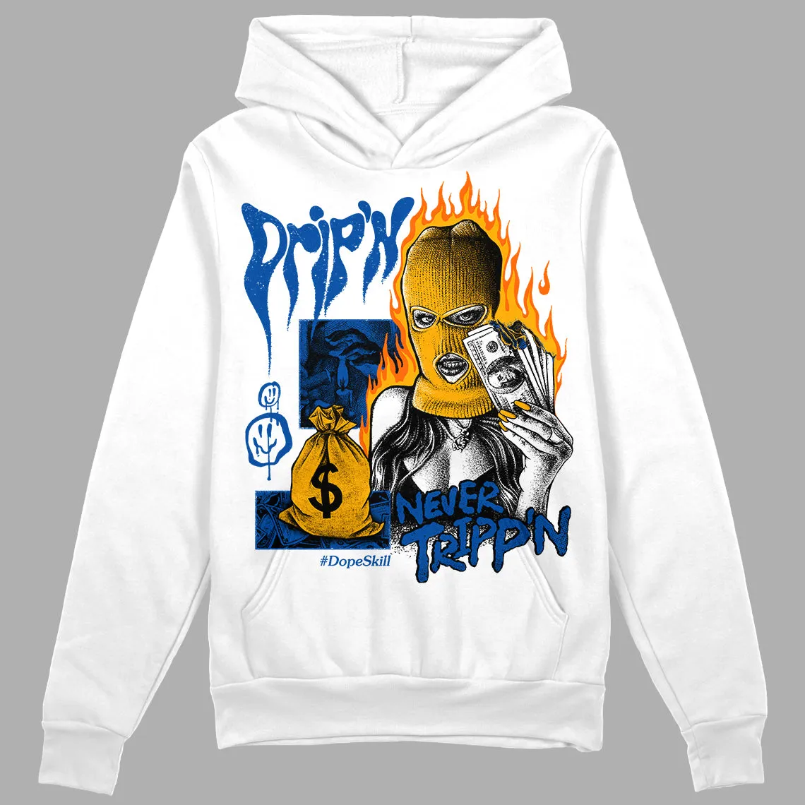 Dunk Blue Jay and University Gold DopeSkill Hoodie Sweatshirt Drip'n Never Tripp'n Graphic sold by DopeSkill