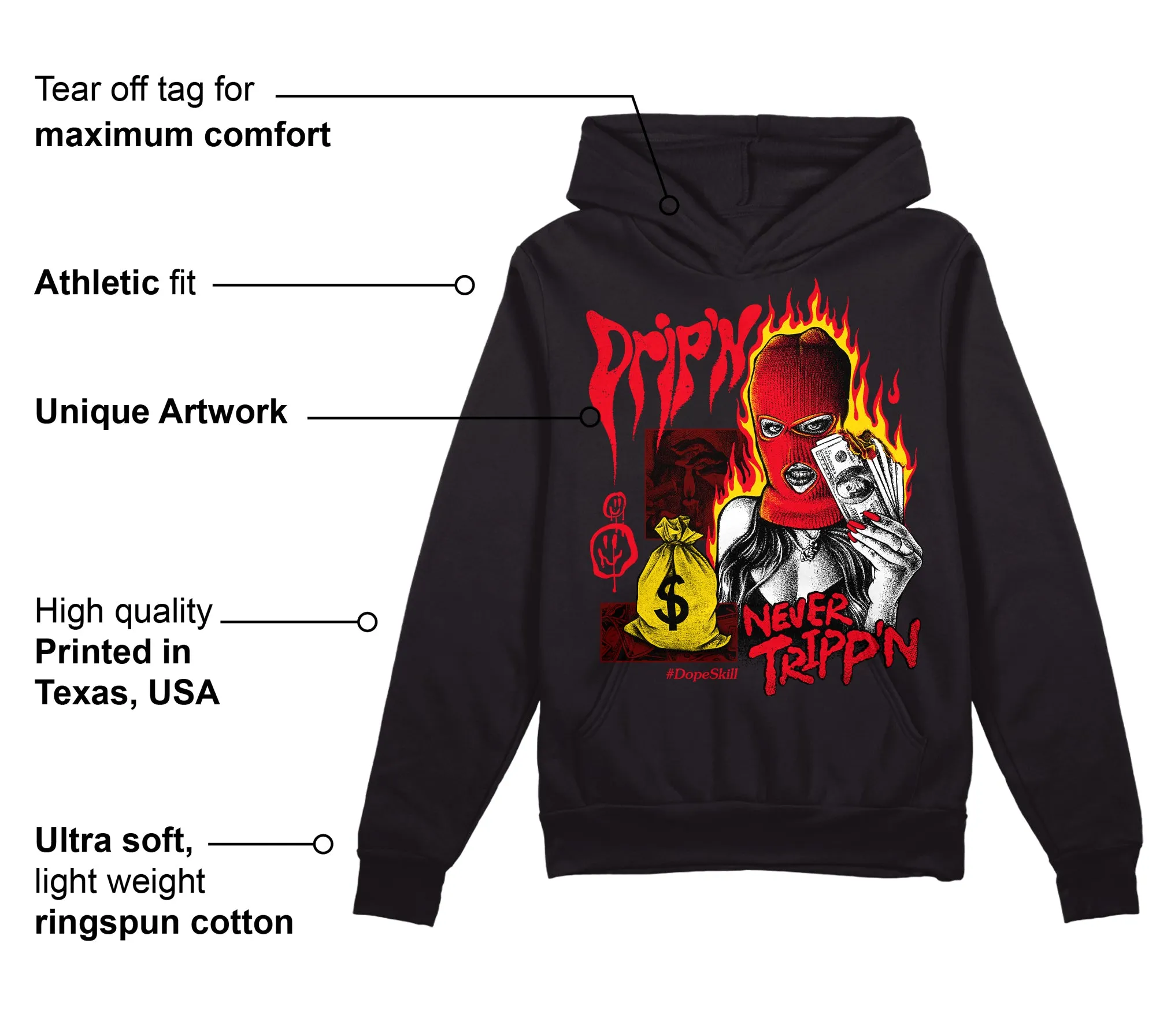 Red Thunder 4s DopeSkill Hoodie Sweatshirt Drip'n Never Tripp'n Graphic sold by DopeSkill product image thumbnail 3