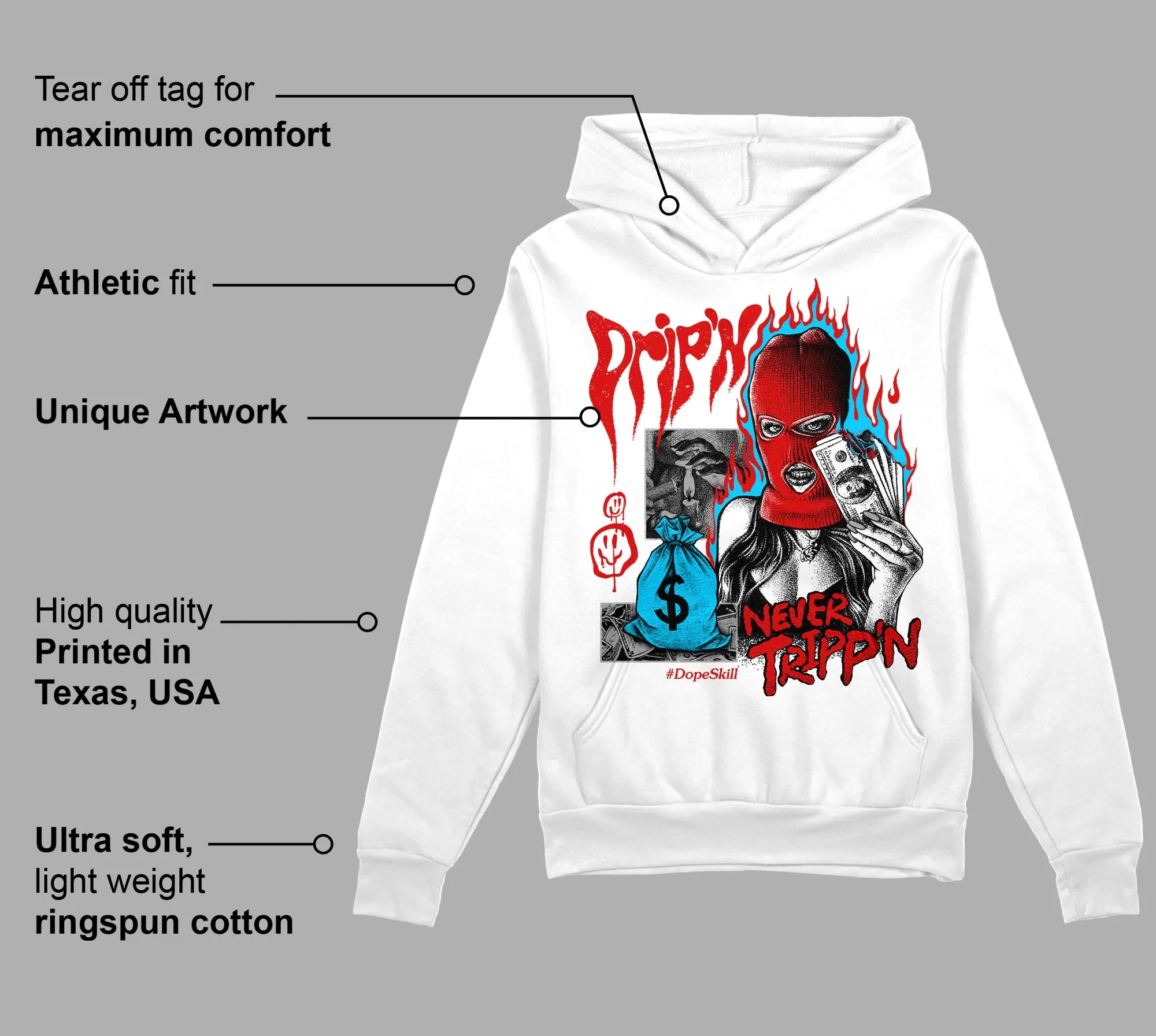 Gym Red 12s DopeSkill Hoodie Sweatshirt Drip'n Never Tripp'n Graphic sold by DopeSkill product image thumbnail 3